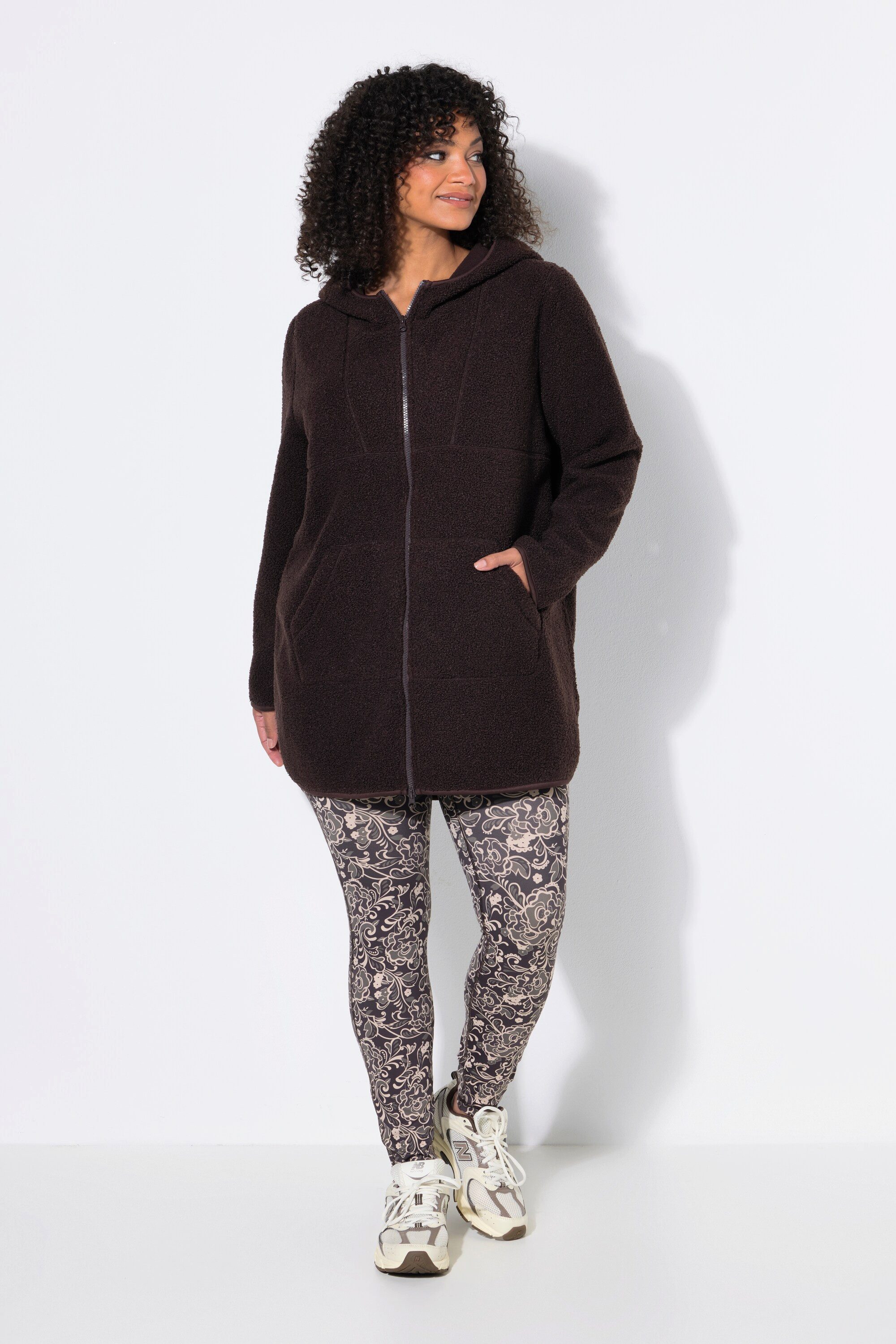 Ulla Popken Sweatjacke Longjacke Teddyfleece Kapuze Langarm hinten länger