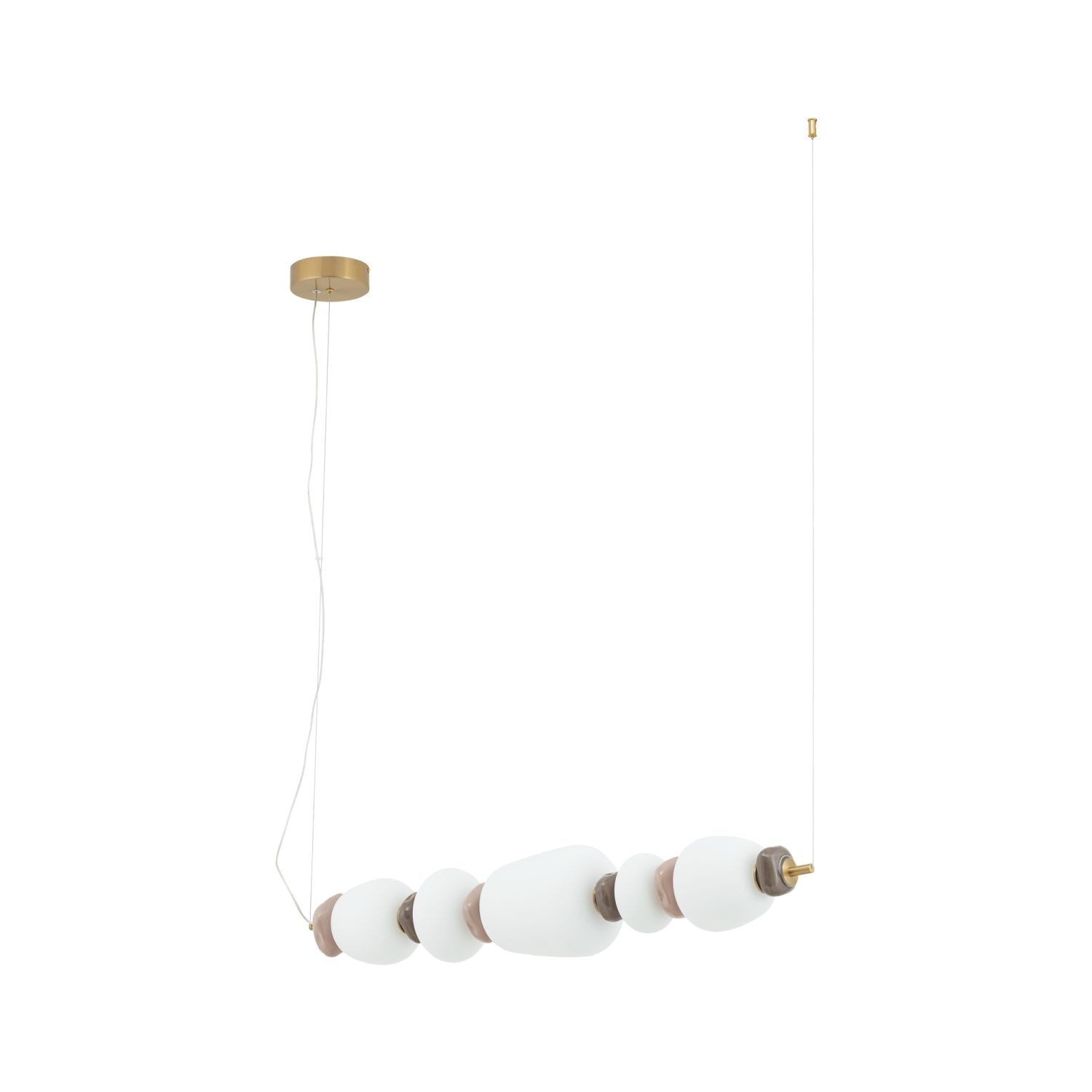 Licht-Erlebnisse Pendelleuchte RUDON, LED fest integriert, Warmweiß, LED Keramik Glas H: max. 129 cm Braun Weiß Grau länglich 2000 lm