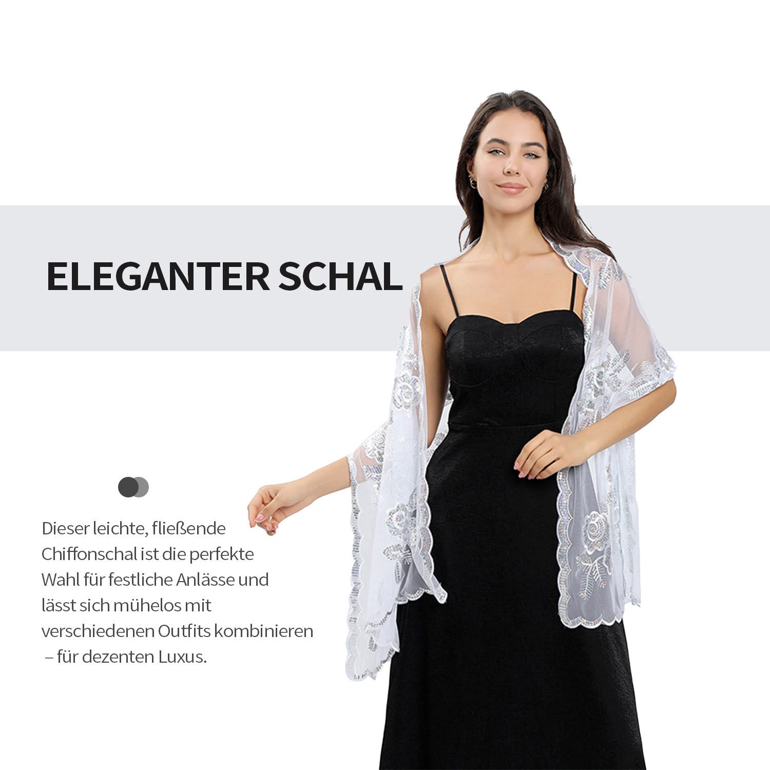 Refttenw Poncho Damen Bestickt Glitzer Schal,Stole,Tuch,Pailletten-Schal,Braut-Schal