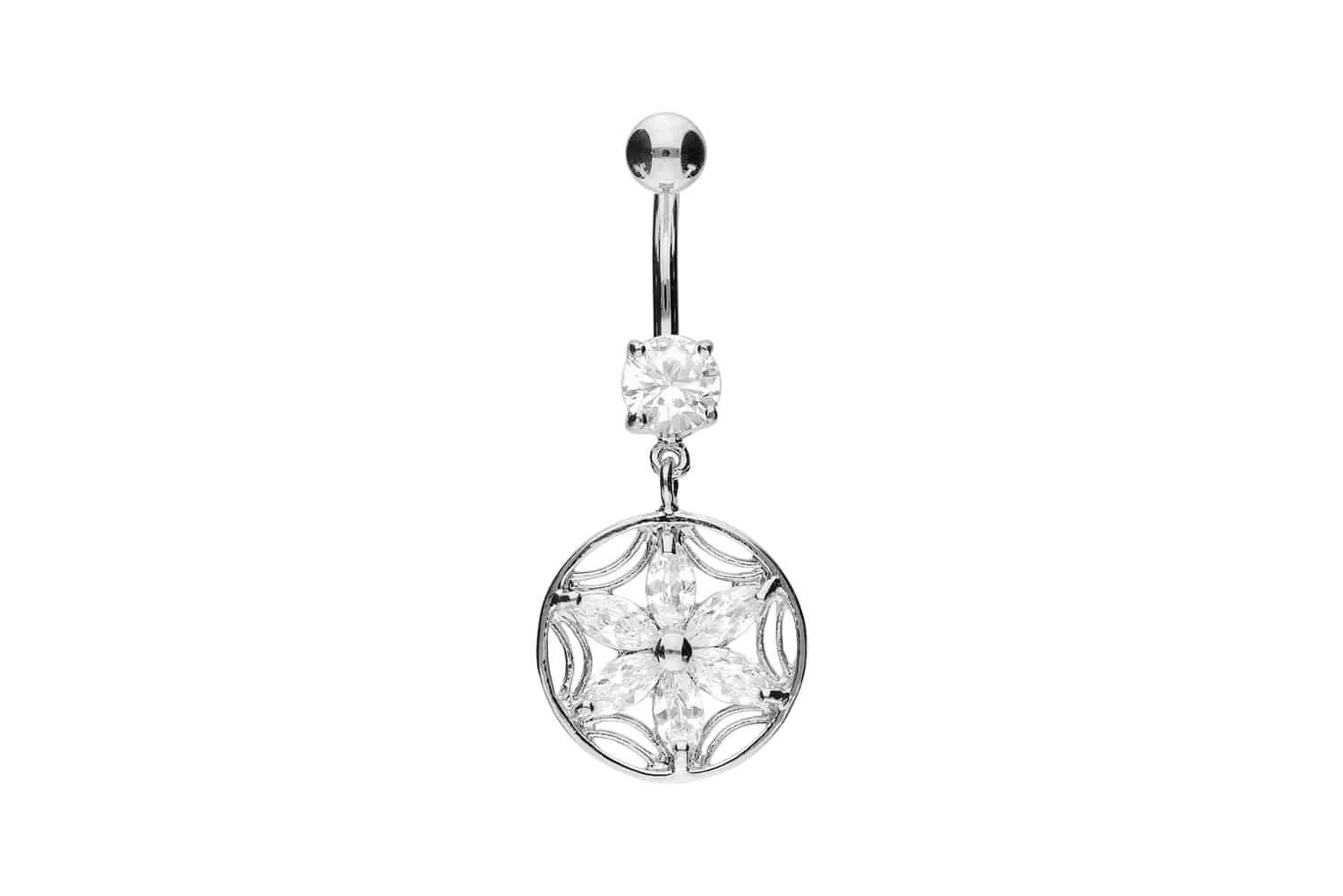 Bauchnabelpiercing Chirurgenstahl Bananabell mit Brass-Design KRISTALLBLUME