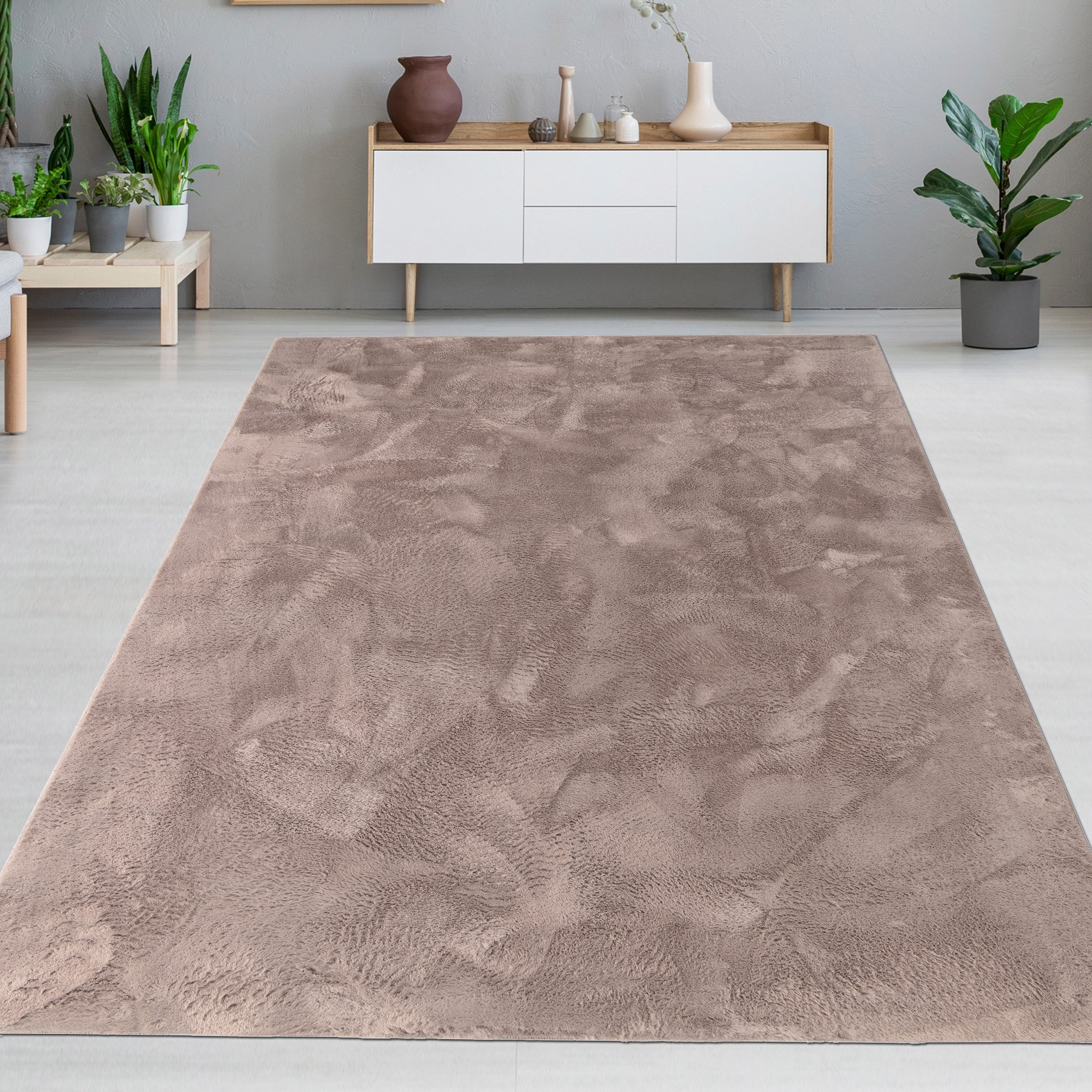 Carpetia Fellteppich Kunstfell Hasenfell-Optik, rechteckig, Höhe: 10 mm, seidig weich & flauschig mit dichter Kurzflorstruktur