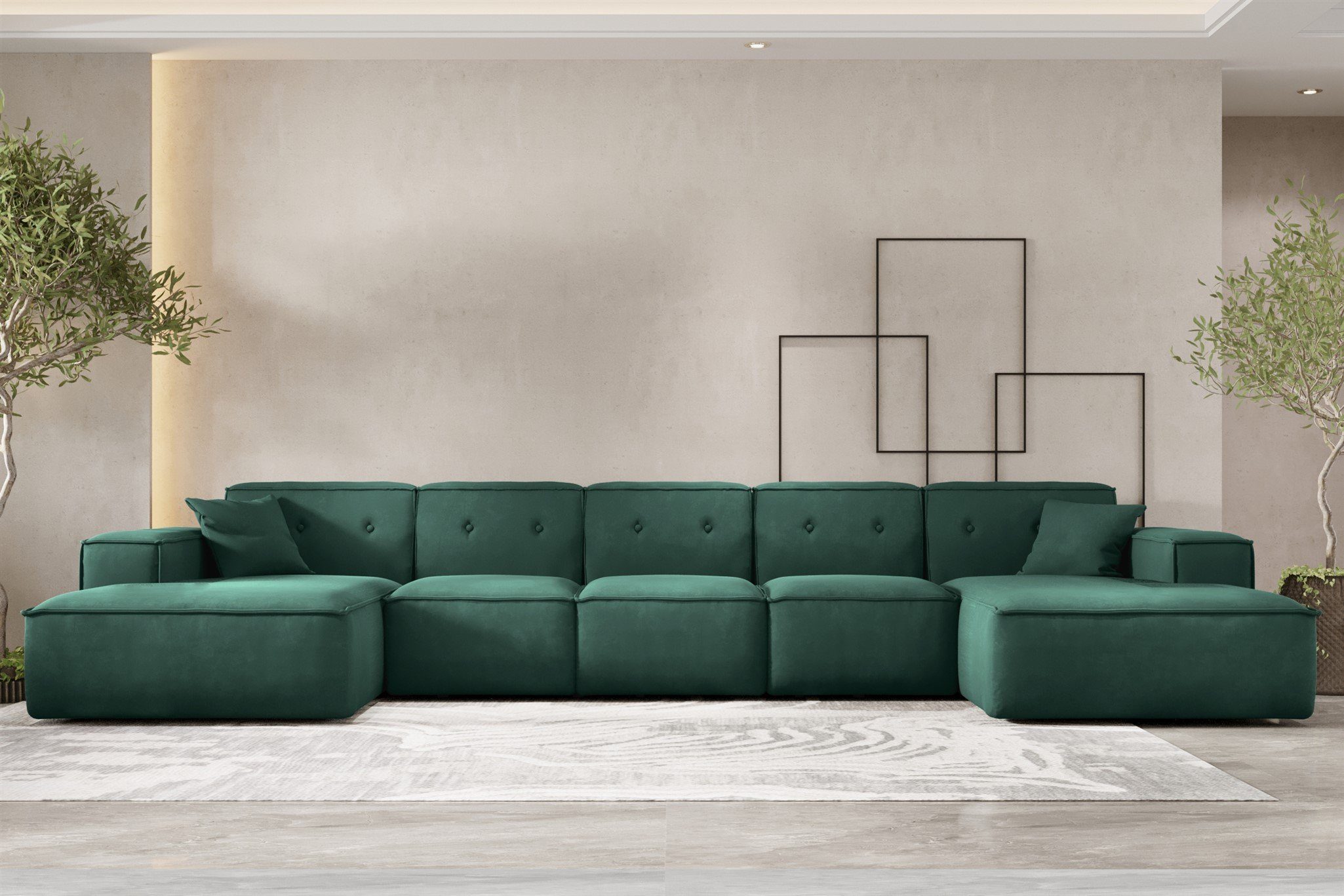 Sofa Rundumbezug inkl. in Möbel Fun Stoff, CESINA Wohnlandschaft Zierkissen, XL 2 U-Form