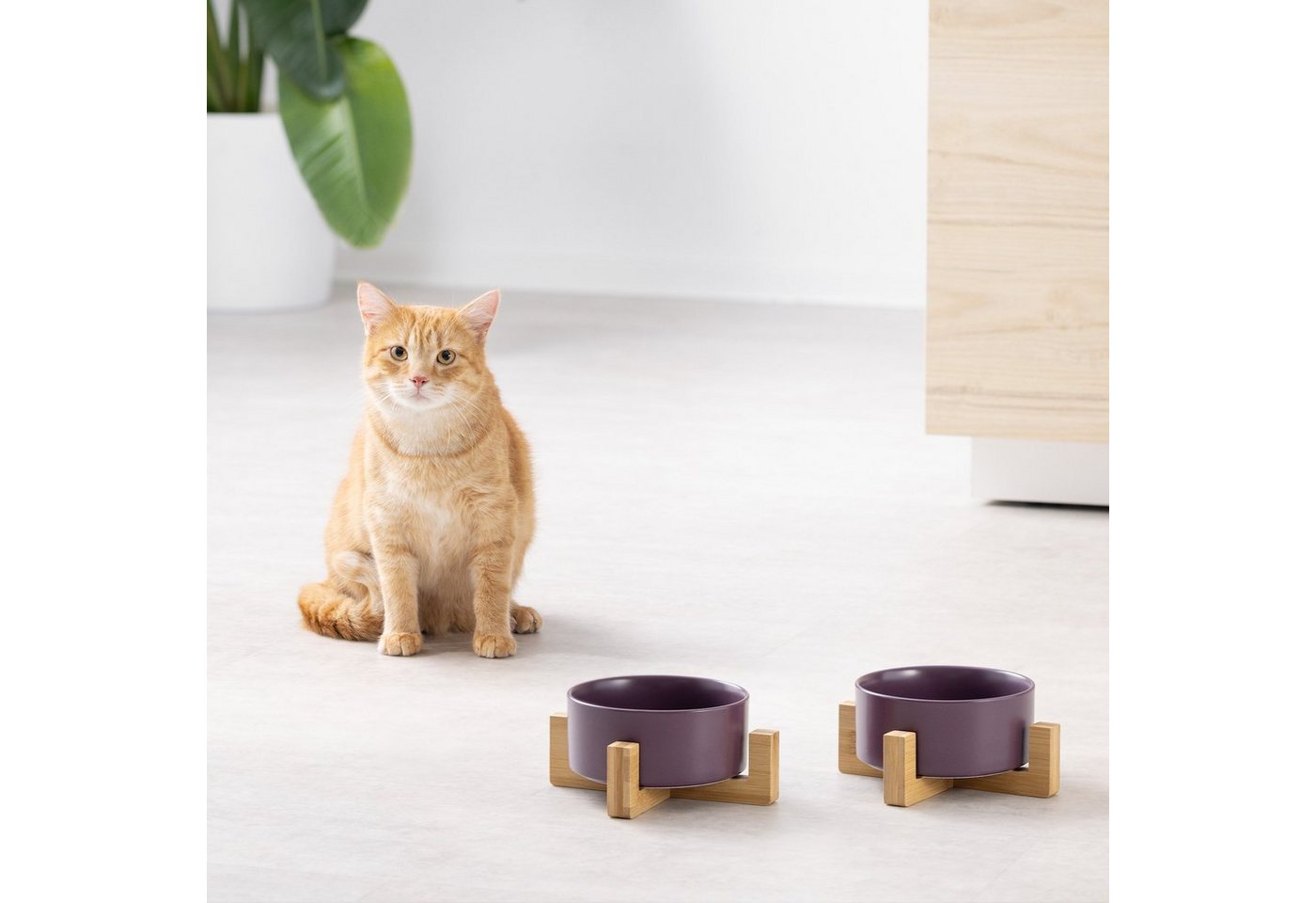 Thumbnail - Navaris Napf Futternapf Set Katze mit Bambus Halter - Futterstation