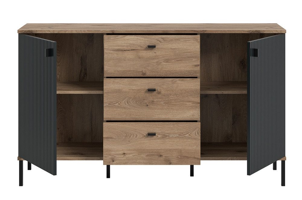 xonox.home Sideboard Sideboard Chess, mit 3 Schubkästen, Nox Oak / schwarz, Sideboard