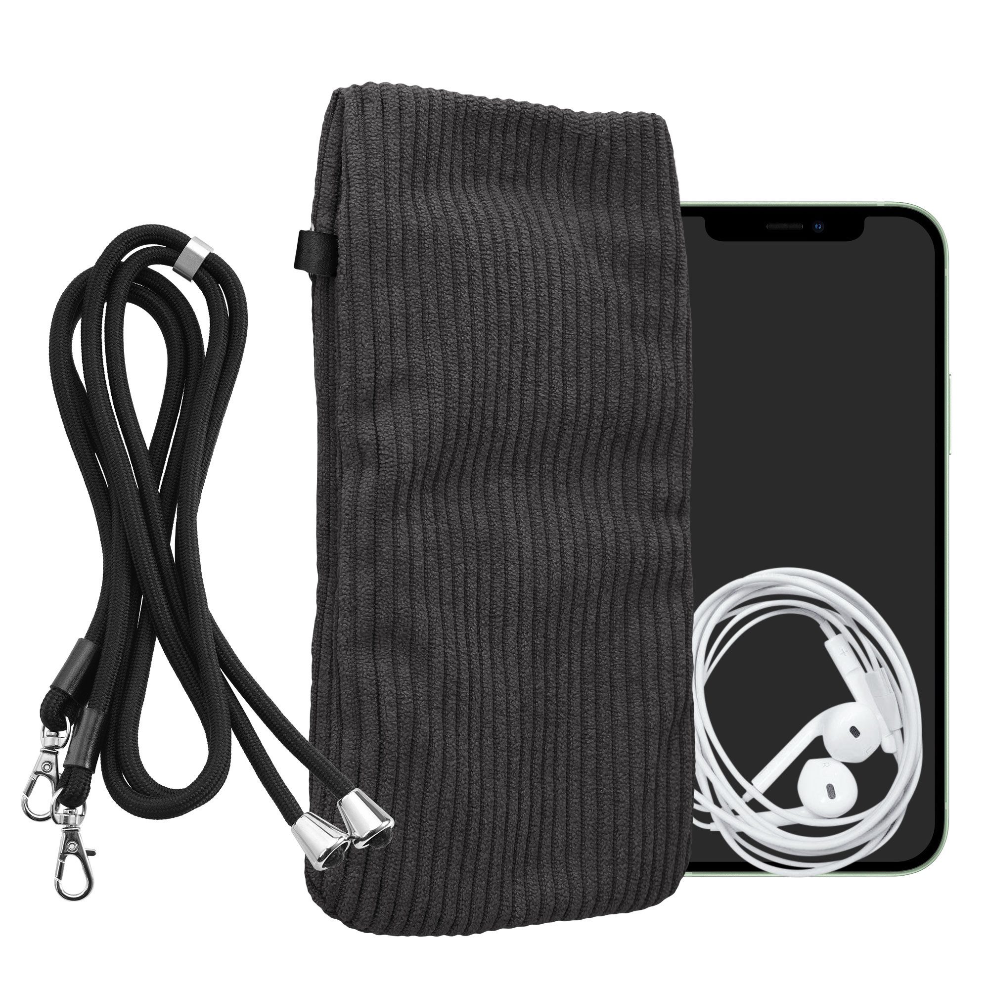 kwmobile Handytasche Handytasche für Smartphones XXL - 7" Handy Tasche (1-tlg), Cord Handy Hülle Dunkelgrau mit Kordel - Handy Tasche