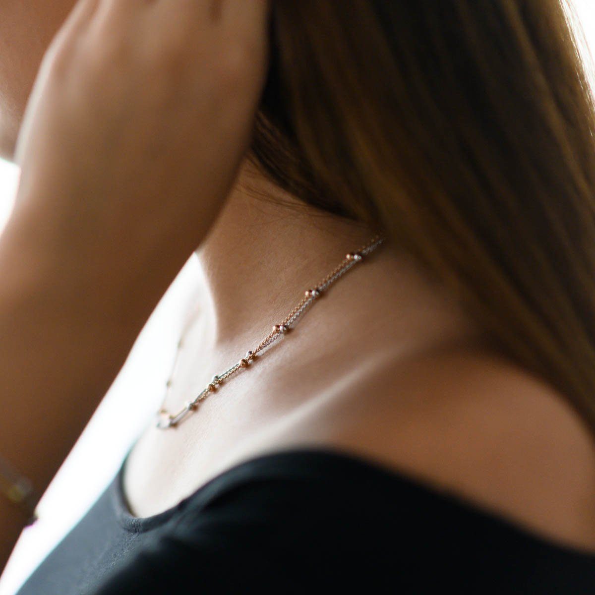 Materia Collierkettchen Damen Kugelkette bicolor doppelreihig CO-33-Rose, a günstig online kaufen