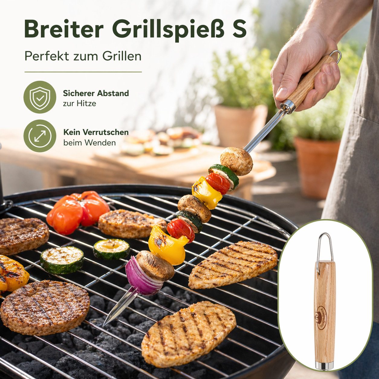 esschert design Grillspieß Grillspieß aus Edelstahl mit Eschenholzgriff, V-förmig, 55 cm (1-St), V-Förmig