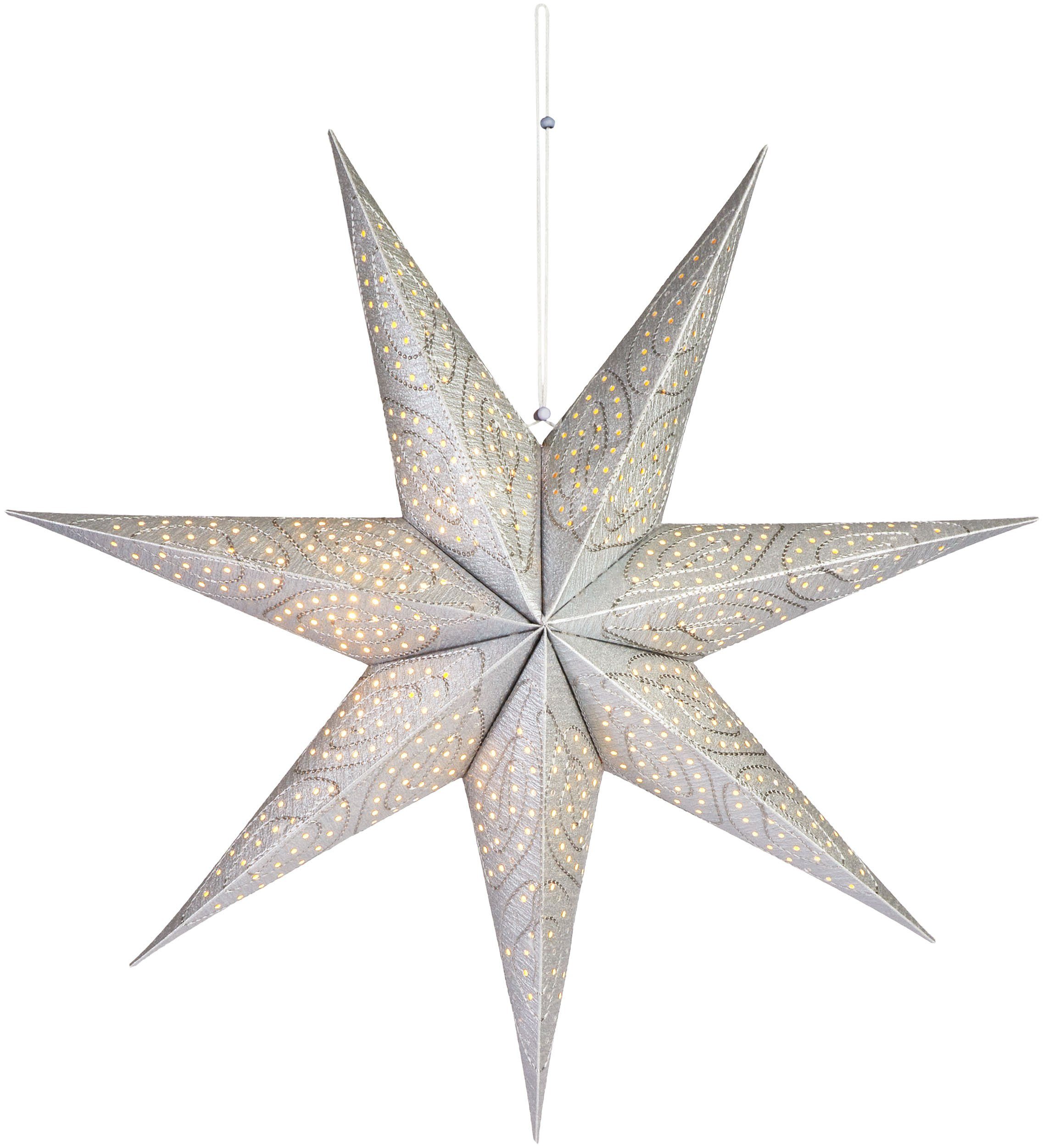 Warmweiß, Weihnachtsstern Leuchtstern Beleuchtbar Stern für fest 60 mit Aufhängen BRUBAKER Silber LED Weihnachtsdeko - LED cm Hängender LED 3D Fenster Timer-Funktion Papier Batterie, Papierstern integriert, Adventsstern, zum - - mit