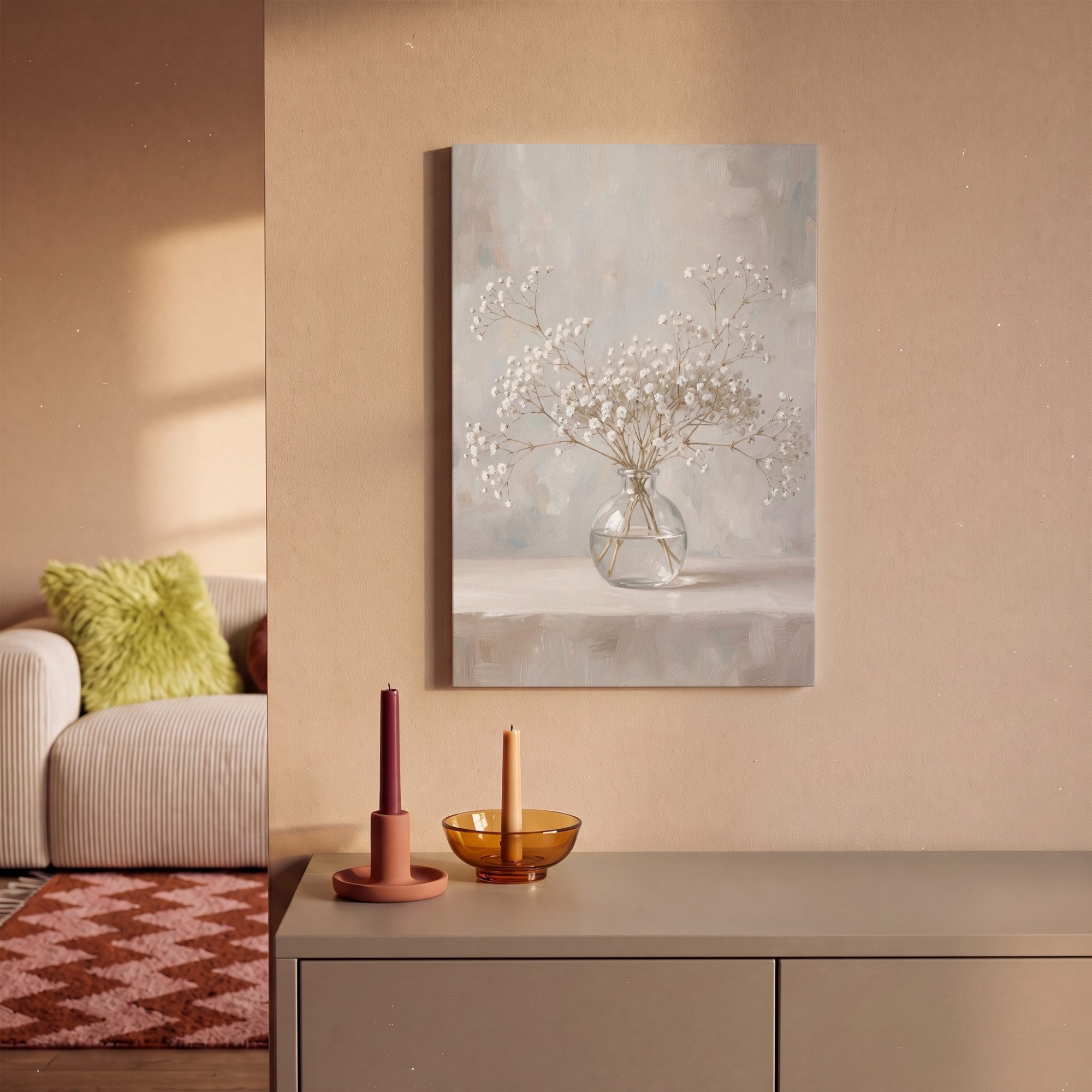 OneMillionCanvasses® Leinwandbild Vase - Gipskraut - Weiß, Fotodruck (1 St), Wandbild, Deko Schlafzimmer Wohnzimmer Flur 20x20 cm – Bild 2 von 5