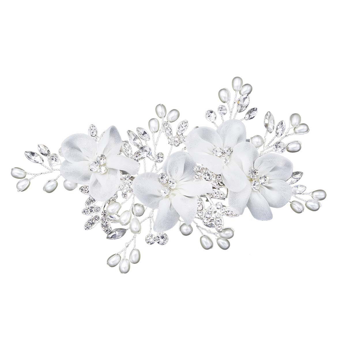 FIDDY Haarnadeln Brautblumen-Seitenhaarnadel, Brautblumen-Hochzeits-Haarranke, 1-tlg., Braut-Haarschmuck, Breite 8, Länge 13 cm (Silber)