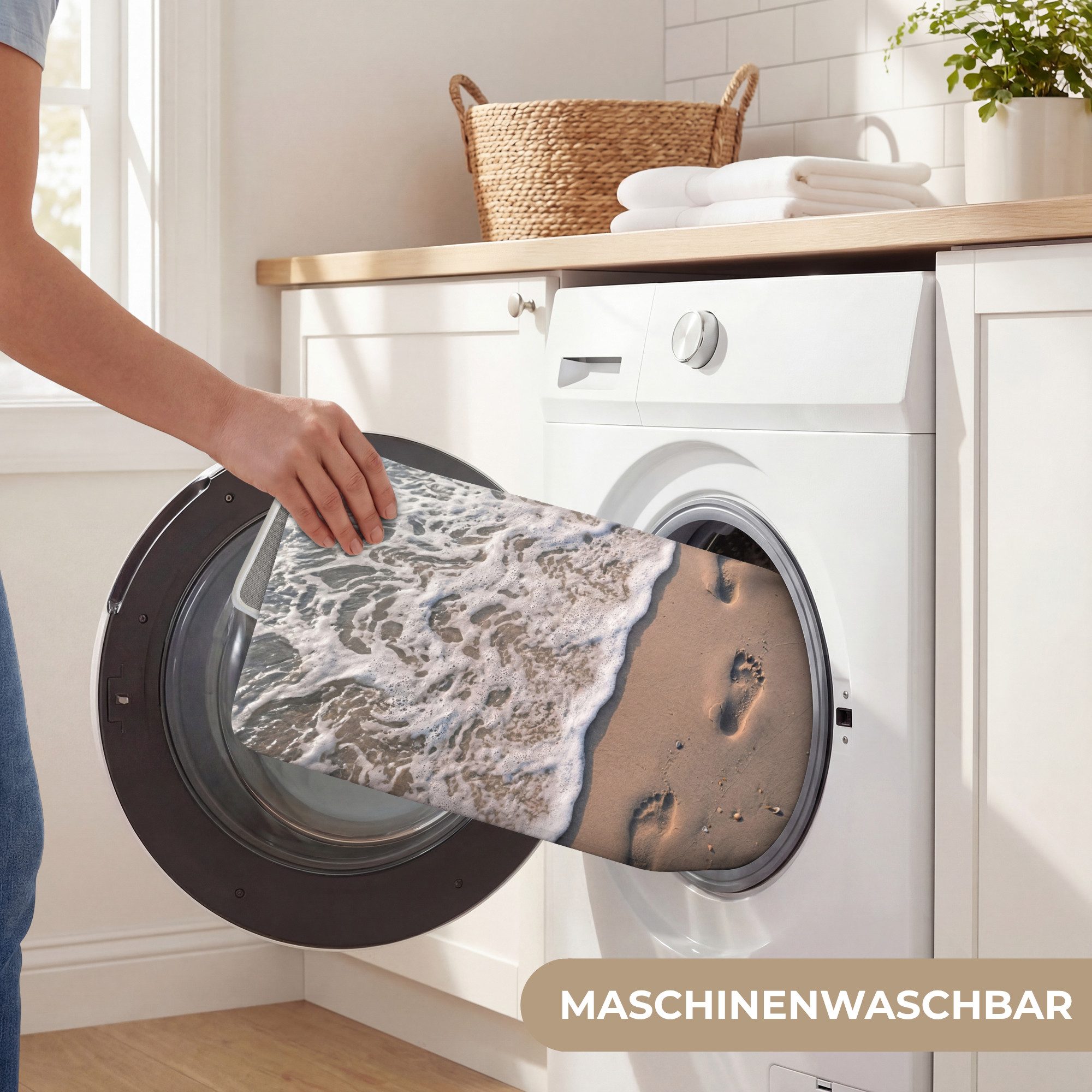 OnlyWow WC-Vorleger Fußstapfen - Gezeitenlinie - Meer, Höhe 10 mm, Polyester, Rechteckig, WC Teppich, Toilettenvorleger, Toilettenteppich, Badematte 60x40 cm – Bild 5 von 5