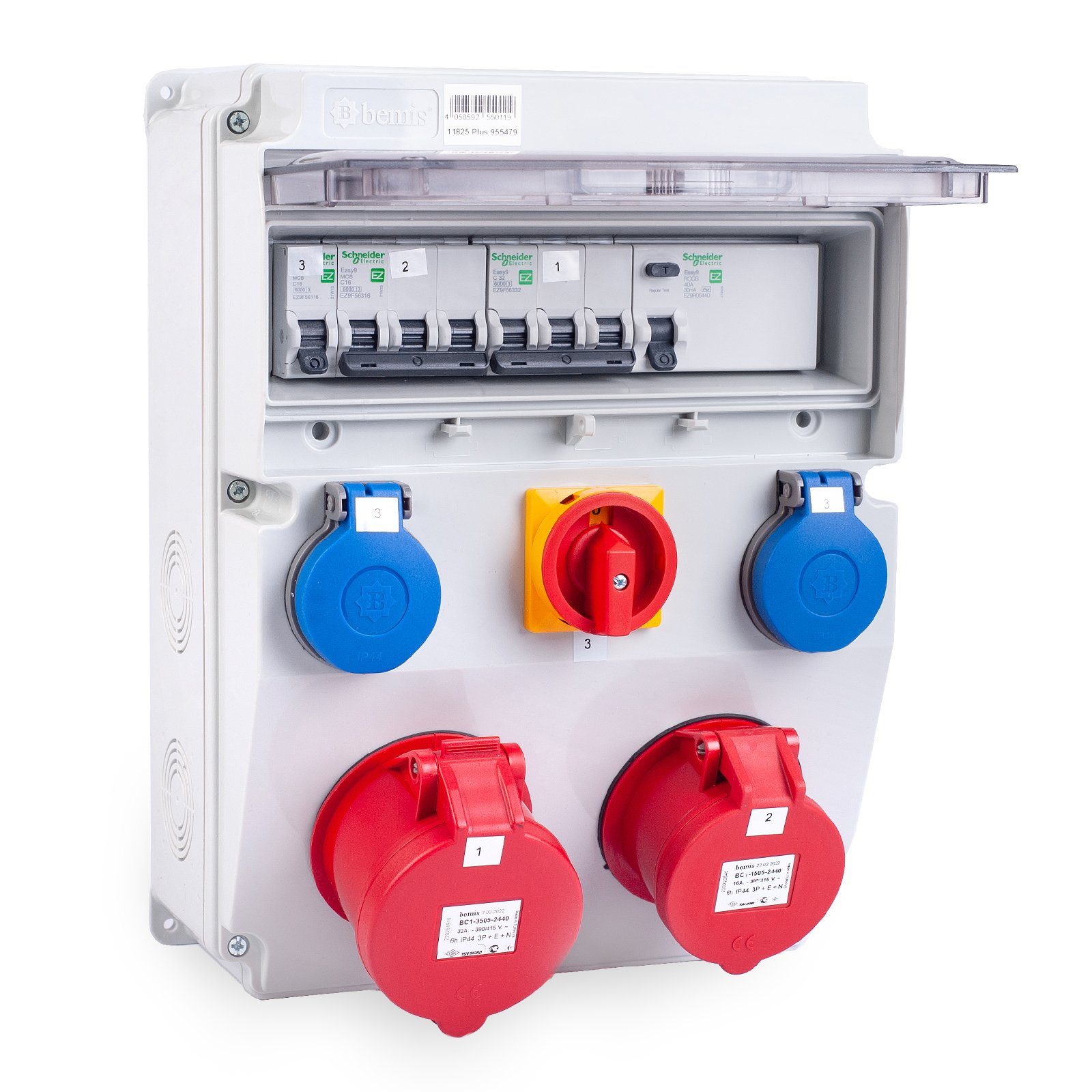 Midori Steckdosenverteiler 4-fach (0-1 Schalter, 1 x 32A, 1 x 16A, 2 x 230 V, Schutzkontaktstecker, Überspannungsschutz), Stromverteiler 32A 16A 2 x 230 V 0-1 Schalter Steckdose
