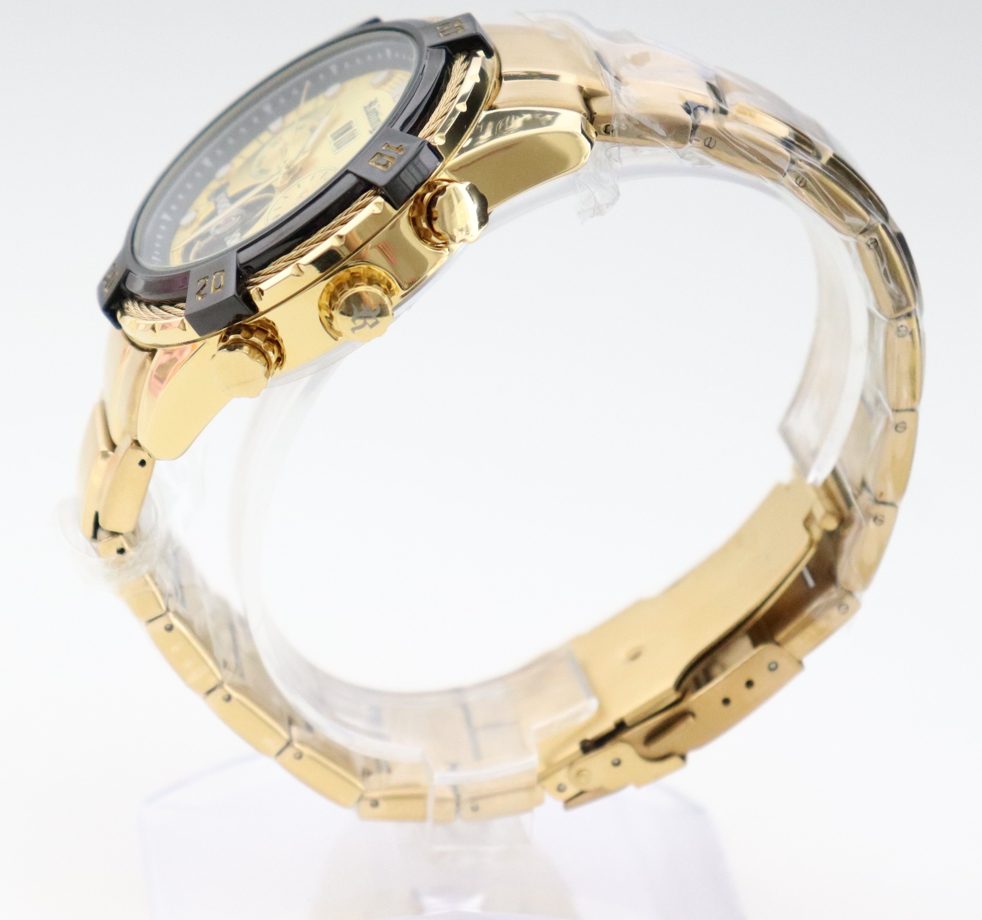 Rötting Ziffernblatt cm Herrenuhr hochwertige Automatikuhr Armbandumfang Design 18 bis 24 Automatikuhr Uhrenholzbox goldfarbenes wählbar Datumsanzeige