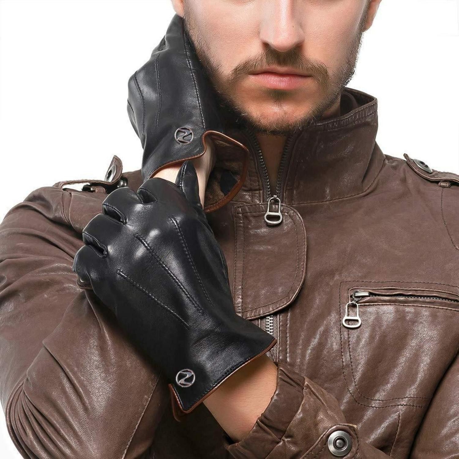 LuxusKollektion Lederhandschuhe Herren Lederhandschuhe Fleece Gefüttert Schwarz M (1-St)