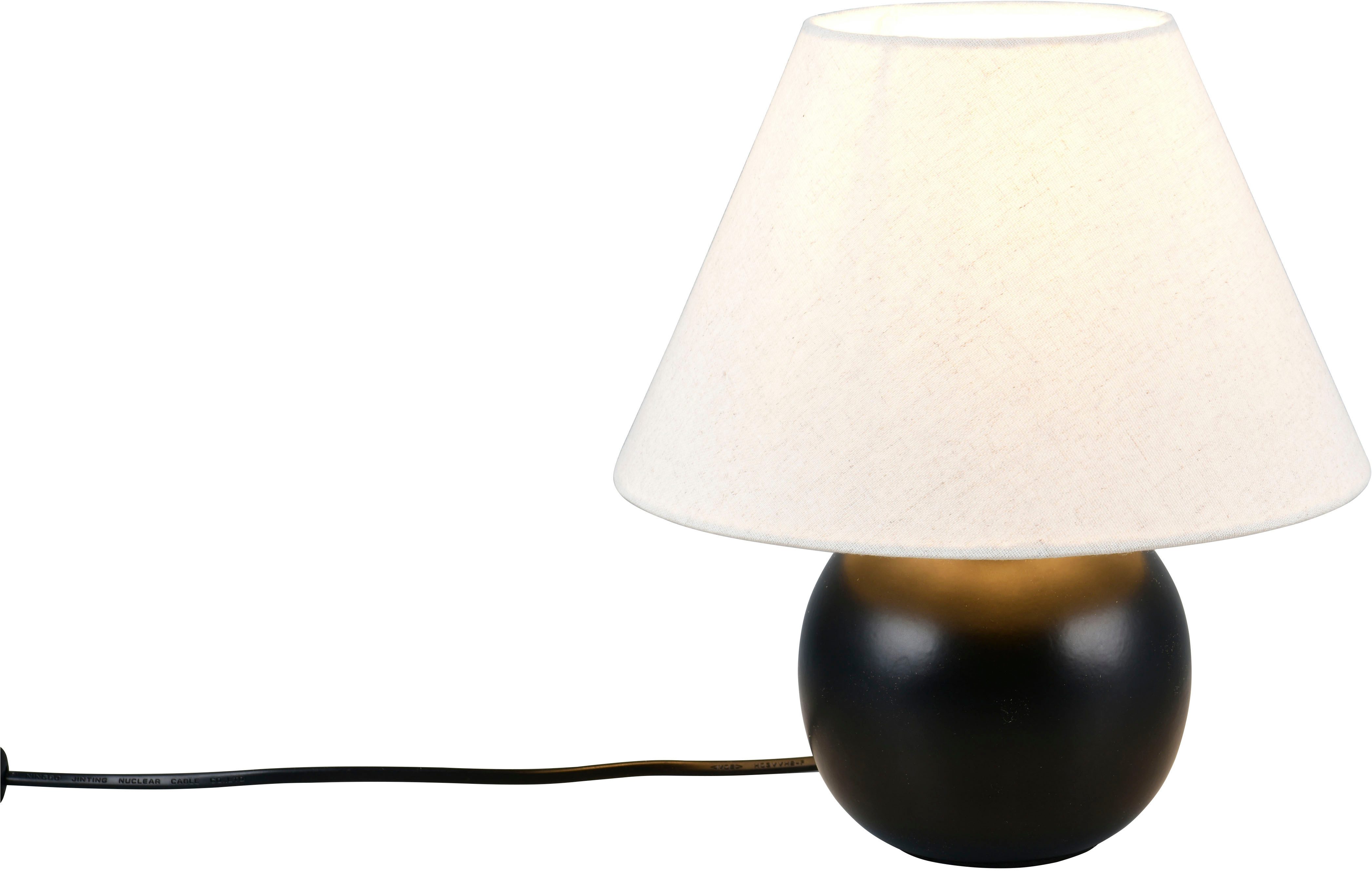 LeGer Home by Lena Gercke Schreibtischlampe Amara, Tischlampe mit Schnurschalter exkl 1x E27 max 40W, Stoffschirm, Ein-/Ausschalter, Leuchtmittel wechselbar, warmweiß - kaltweiß, Keramik Fuß, Schirm beige Kegelform, Höhe 29cm Ø 25cm Nachttischlampe