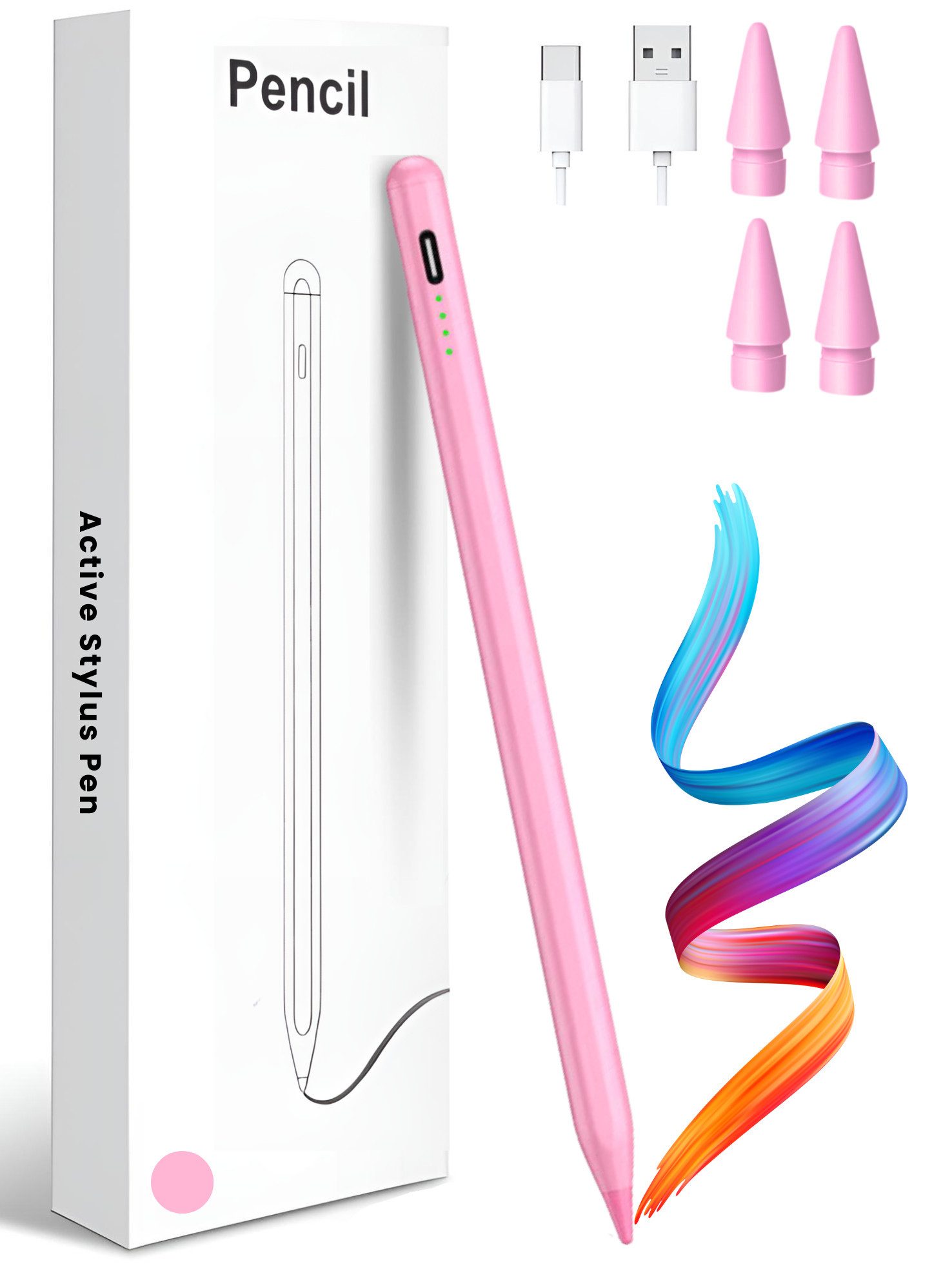 S&T Design Eingabestift Stift für iPad USB-C (2018-2024) Schnellladen für Apple iPads (2018-2024), mit Ersatzspitze) Tabletstift Stylus Pencil 2. Generation Pen USB-C V1