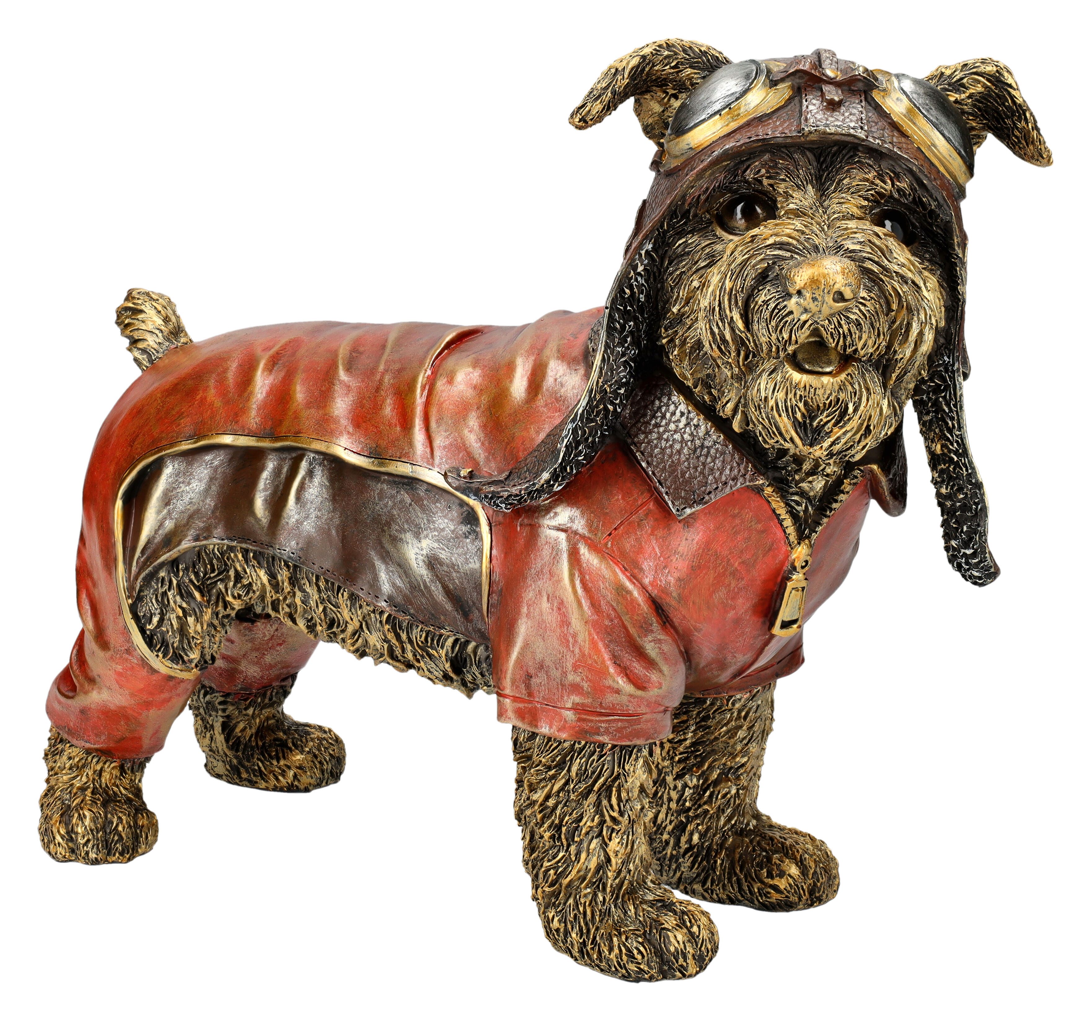 Tierfigur Hunde Figur im Flieger Outfit - Schnauzer - Dekofigur Hundefigur Pilot