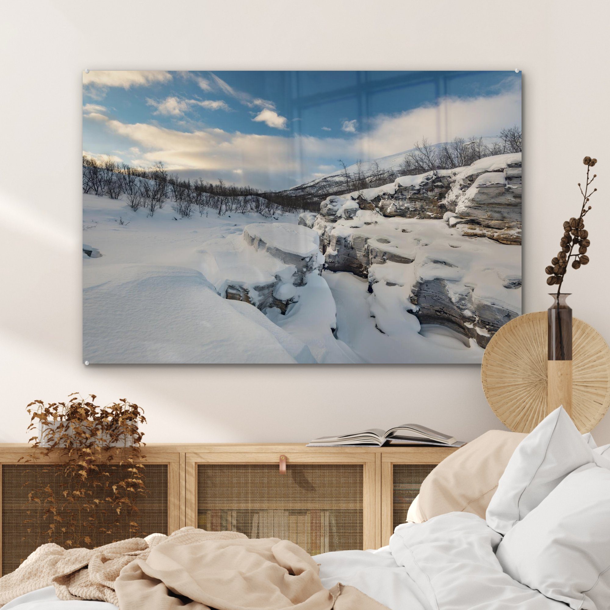 St), im Acrylglasbilder Schweden, (1 Schlafzimmer Acrylglasbild & in verschneite Landschaft Abisko-Nationalpark Die Wohnzimmer MuchoWow