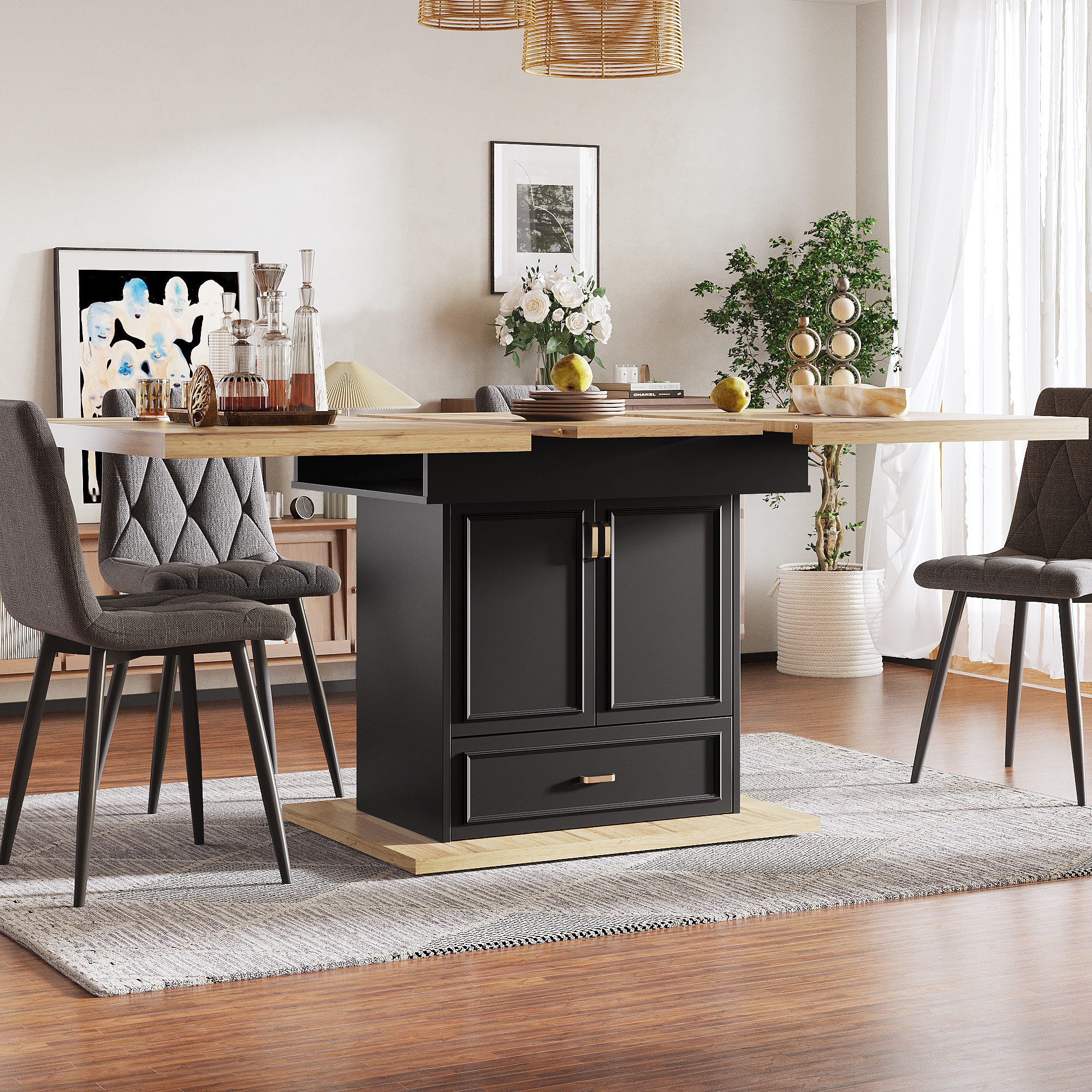 OKWISH Esstisch Ausziehbarer Küchentisch (Holzmaserung, Stauraum günstig online kaufen