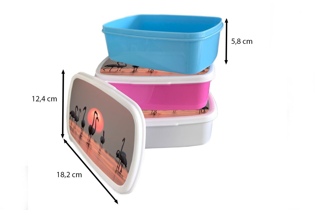 Sonnenuntergang Brotdose Snackbox, - Kunststoff Erwachsene, Brotbox für Flamingo MuchoWow Kunststoff, Vogel Lunchbox (2-tlg), - Rosa, Kinder, Mädchen, -
