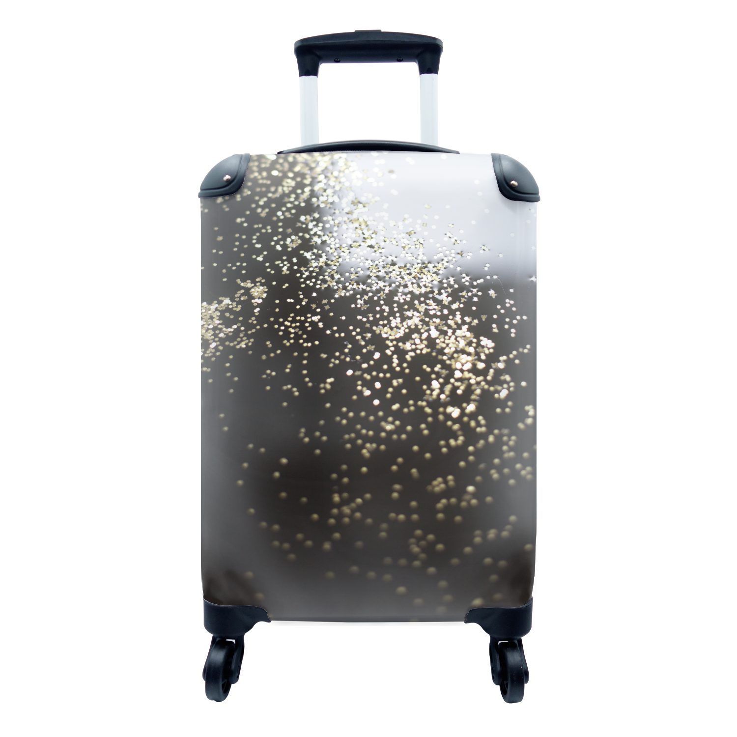 MuchoWow Handgepäckkoffer Marmor - Glitter - Schwarz - Gold, 4 Rollen, Reisetasche mit rollen, Handgepäck für Ferien, Trolley, Reisekoffer | Handgepäck-Koffer