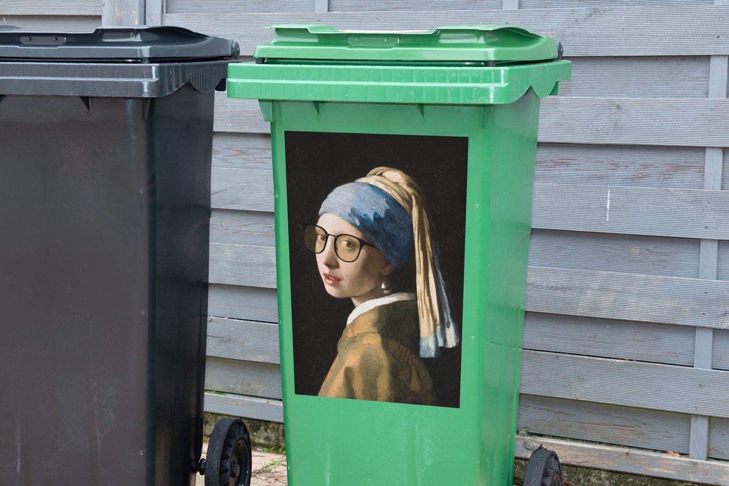 Abfalbehälter Brillen (1 MuchoWow St), - mit Wandsticker - Mädchen Mülltonne, Das Sticker, dem Mülleimer-aufkleber, Container, Vermeer Johannes Perlenohrring