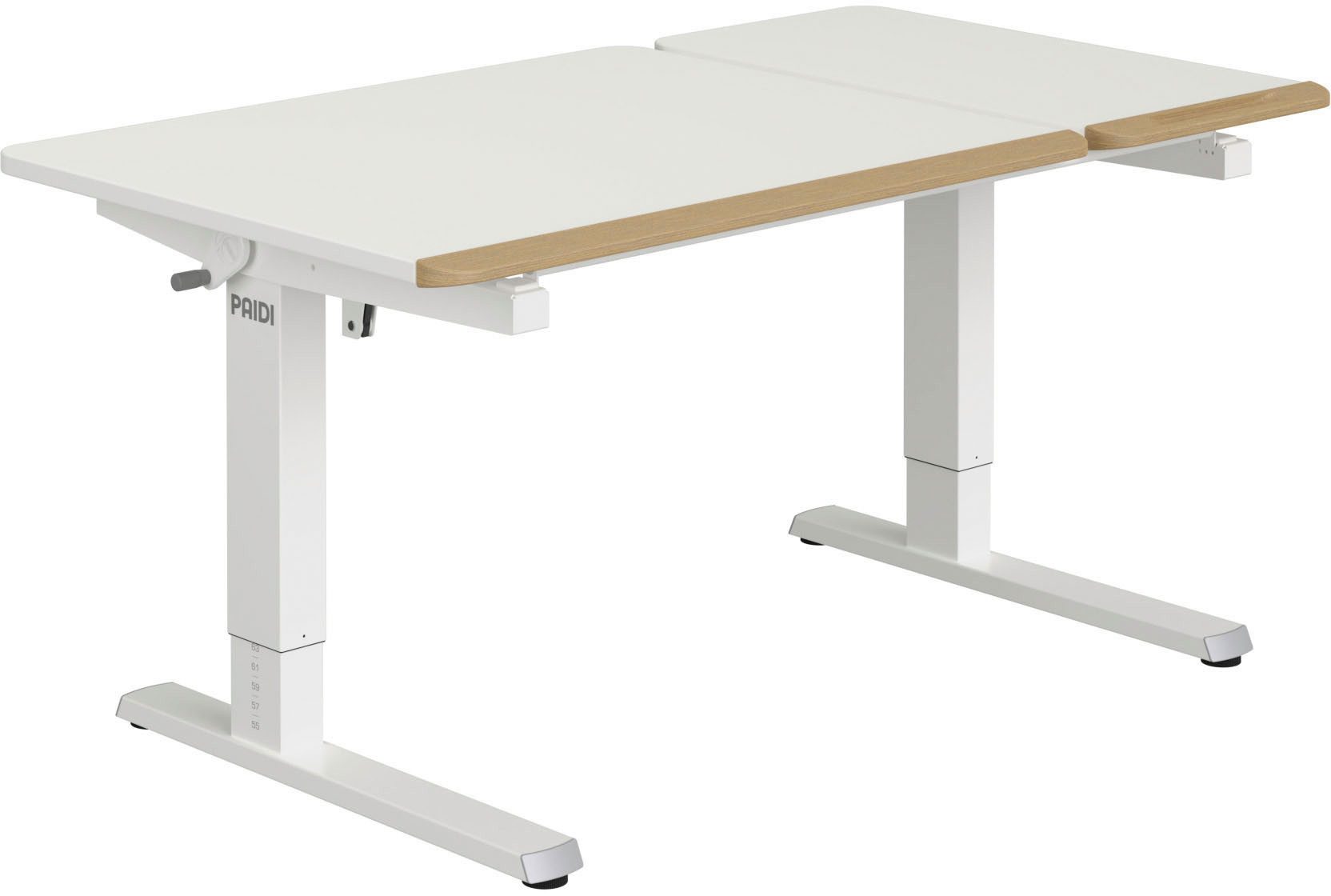 PAIDI Schreibtisch TEENIO GT in verschiedenen Ausführungen, mitwachsend & ergonomisch (B/H/T ca. 130/53-79/75 cm, Kreideweiß), höhenverstellbarer Schülerschreibtisch, Platte bis 14° neigbar