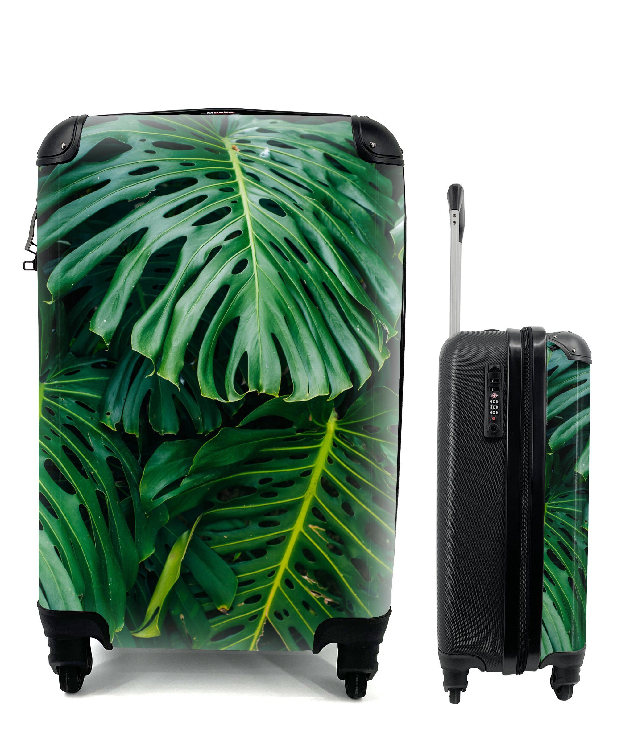 MuchoWow Handgepäckkoffer Dunkelgrüne botanische Blätter in einem Garten, 4 Rollen, Reisetasche mit rollen, Handgepäck für Ferien, Trolley, Reisekoffer