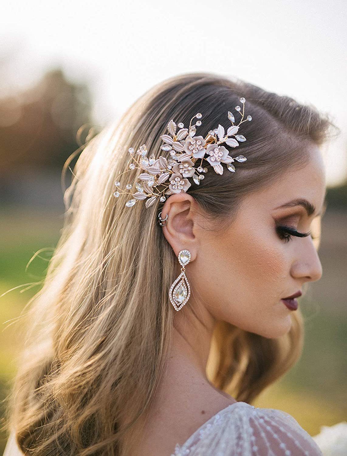 - Clip Strass Kopfschmuck Haarspange, Silber Diadem für Blume Braut KSYLH Clip handgemachte Hochzeit Gold Frauen Kamm