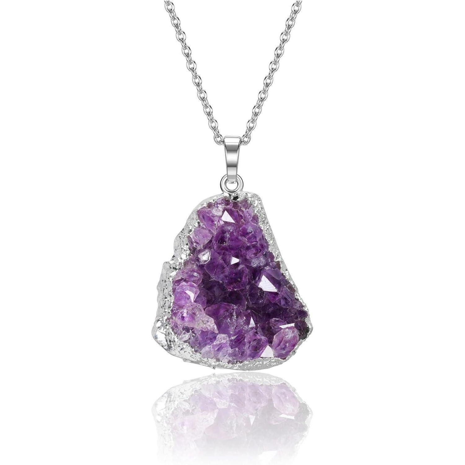 LuxusKollektion Edelstein Amethyst Druse Halskette Natürliche Kristallcluster Anhänger Frauen