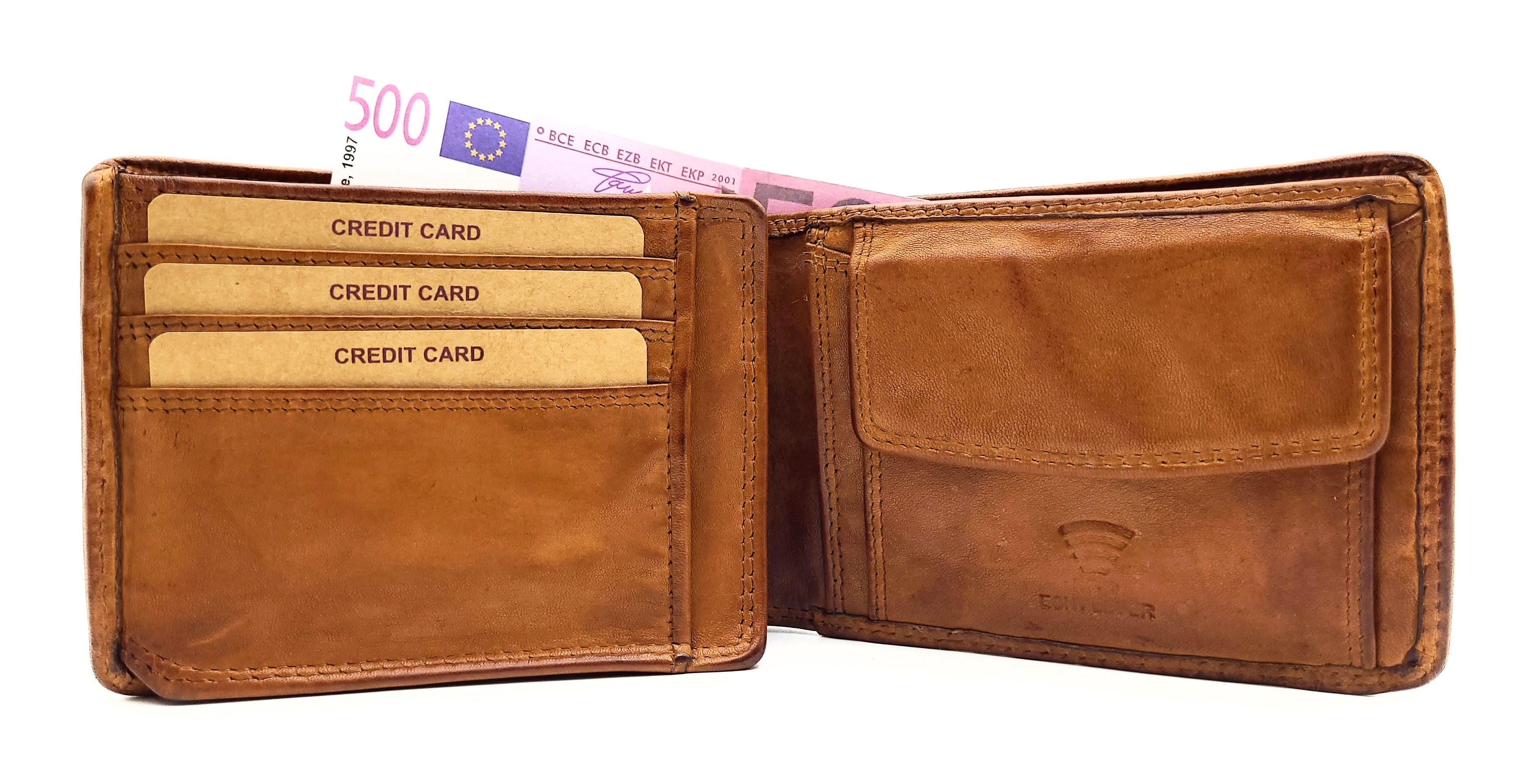 Hill Burry Geldbörse flaches echt Leder Portemonnaie mit RFID Schutz, Waschleder, Slimline, ideal auch für die Hosentasche