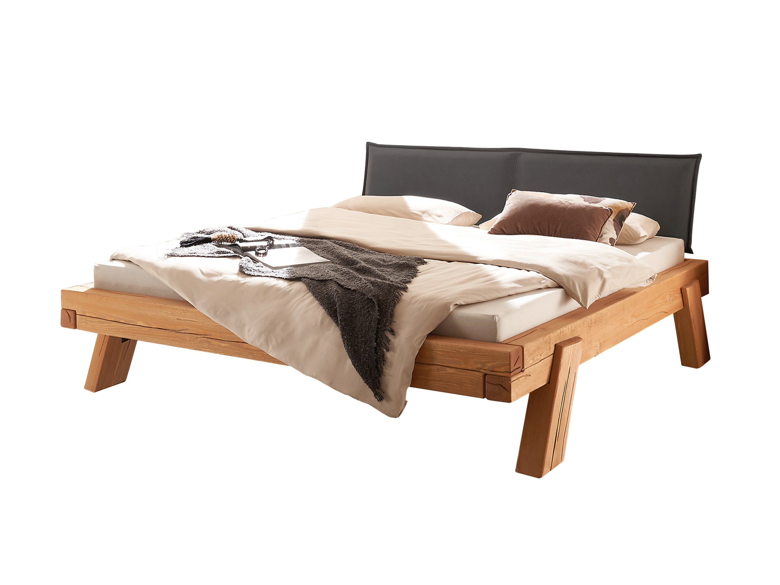 Massivart® Massivholzbett 180/140 x 200 cm Balkenbett Kiefer »BERGTAL SOFT«, eichefarbig honig gebeizt & geölt, Balkenkonstruktion