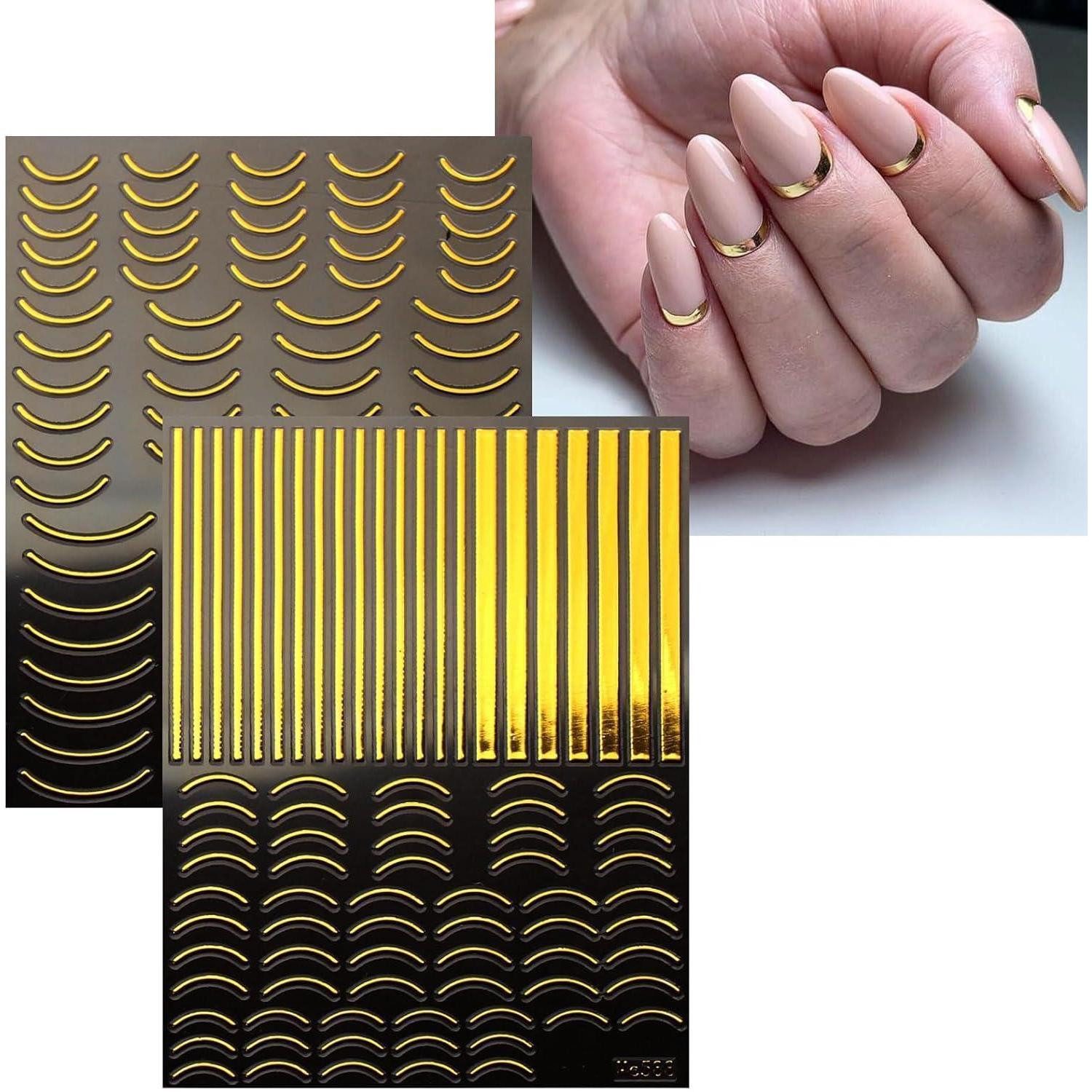 LuxusKollektion Nageldesign Zubehör Nagelsticker Goldene Linie French Tip 12 Blatt selbstklebend