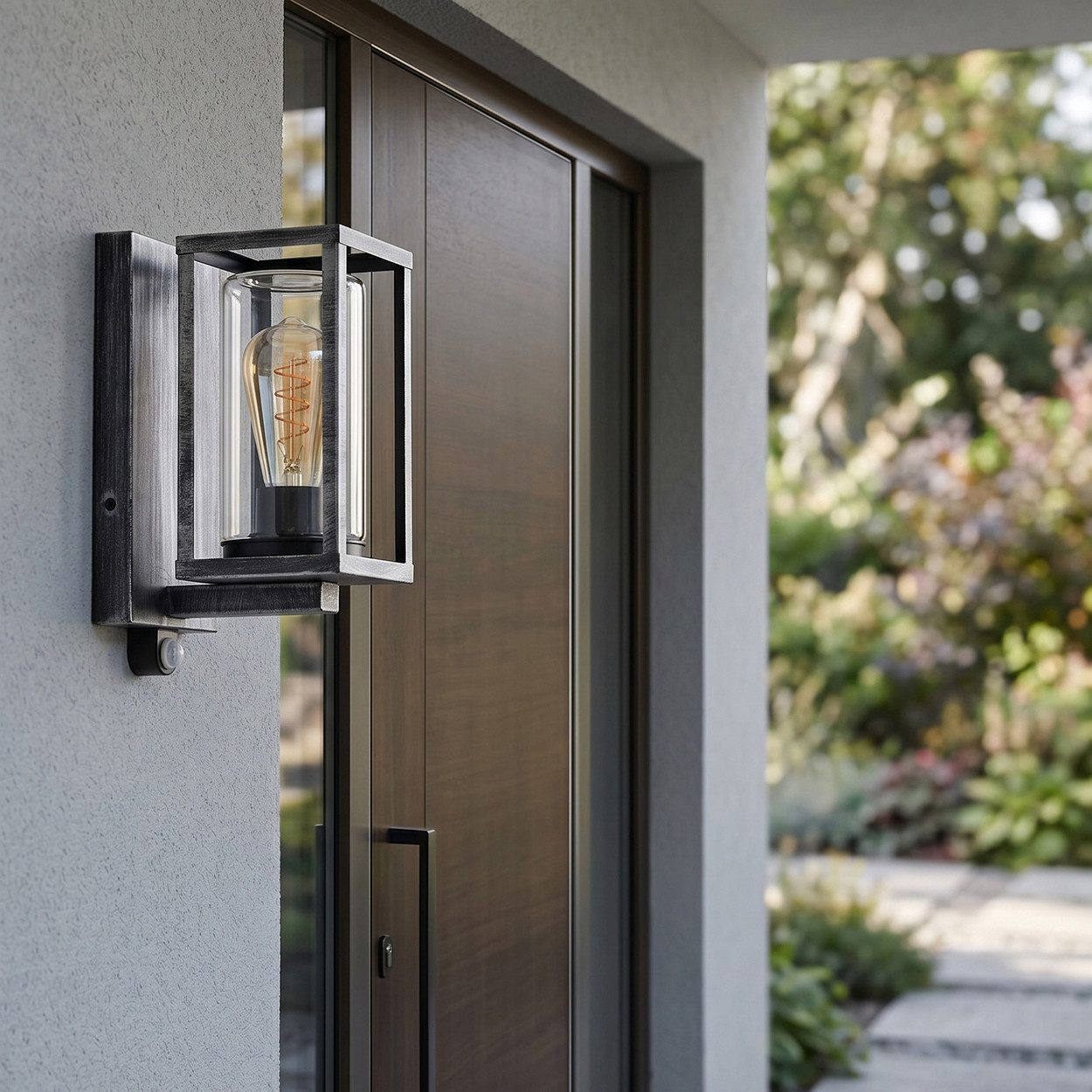 hofstein Außen-Wandleuchte Außenleuchte mit Bewegungsmelder aus Metall/Glas in Schwarz-Silber, ohne Leuchtmittel, Wandlampe, 1 x E27, ohne Leuchtmittel, IP44
