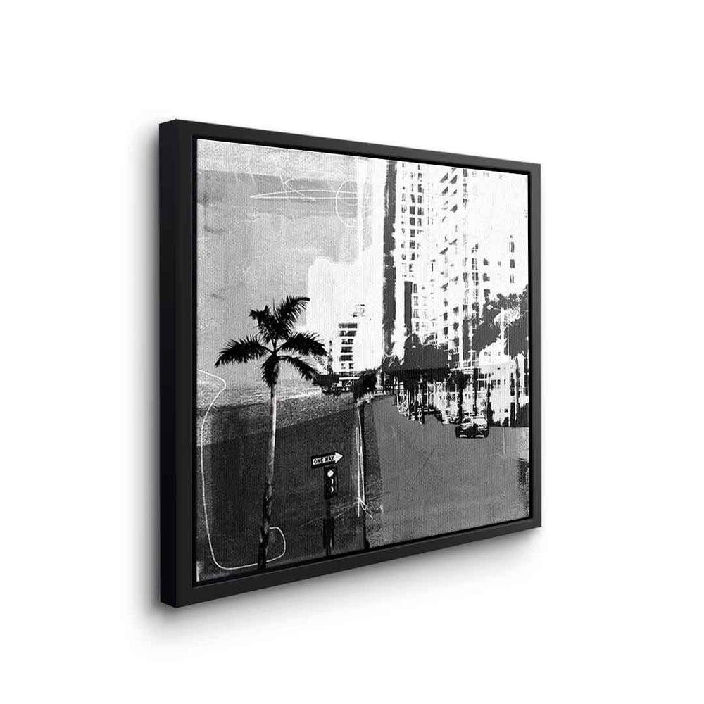 Vintage ohne Leinwandbild schwarz Leinwandbild DOTCOMCANVAS® Rahmen Vintage Miami, Wandbild weiß Miami quadratisch square