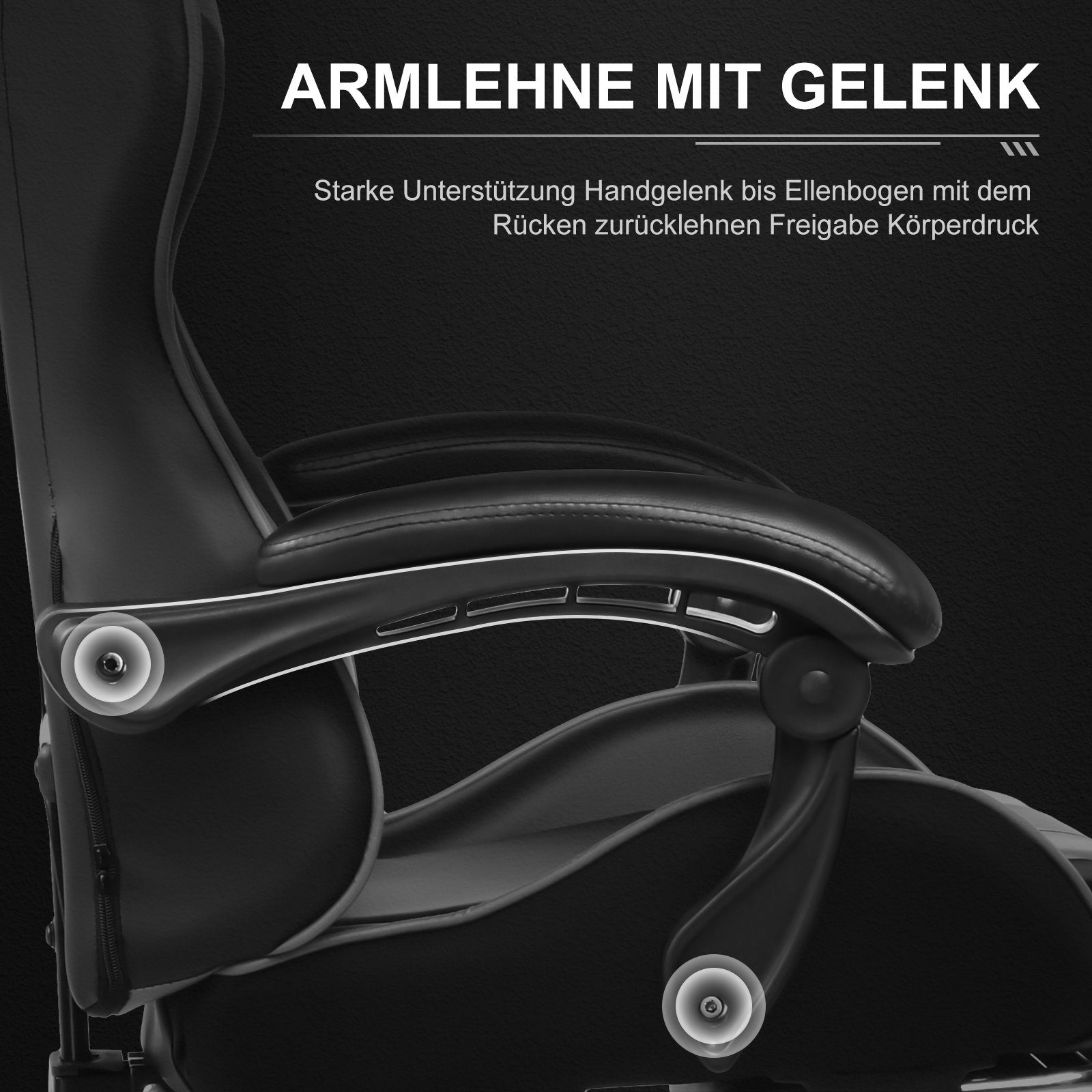 GTPLAYER Gaming-Stuhl Bürostuhl mit Massagefunktion, Fußstütze, Kopfstütze (Packung), Ergonomischer Gamer Stuhl Maximale Belastung 150 kg, 360° drehbar – Bild 4 von 5