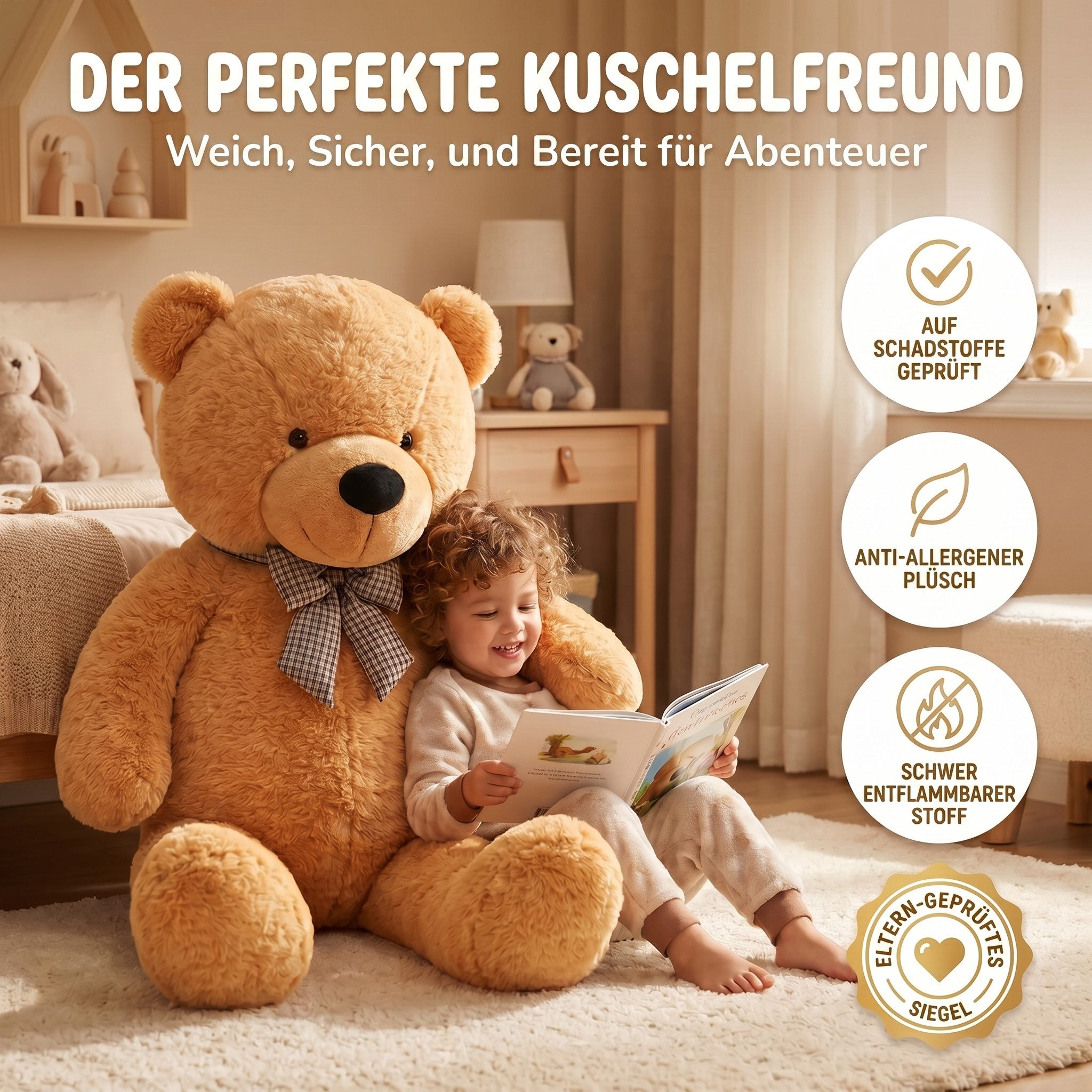 Feluna Kuscheltier FELUNA XXL Riesen Kuschelbär Plüsch 120 cm – Weicher Plüsch Bär Kinder (Kuscheltier)