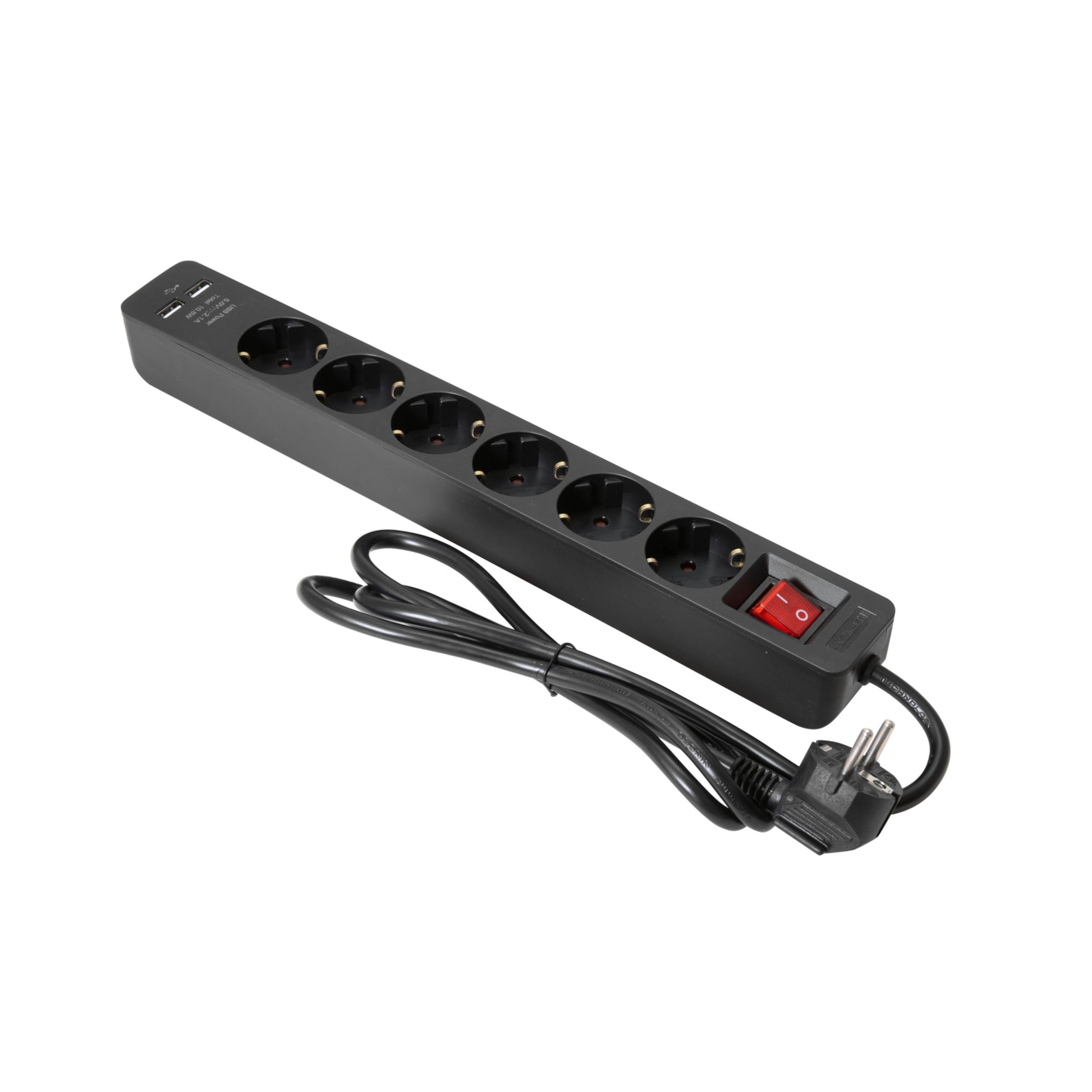 EUROLITE Steckdosenleiste (LIG0019180-000; Ausgang, 100%;">Anzahl Ausgang 1, Schuko; Hersteller, MS-ID), Steckdosenleiste ON-1 6-fach + 2 USB sw - Mehrfachsteckdosenleiste
