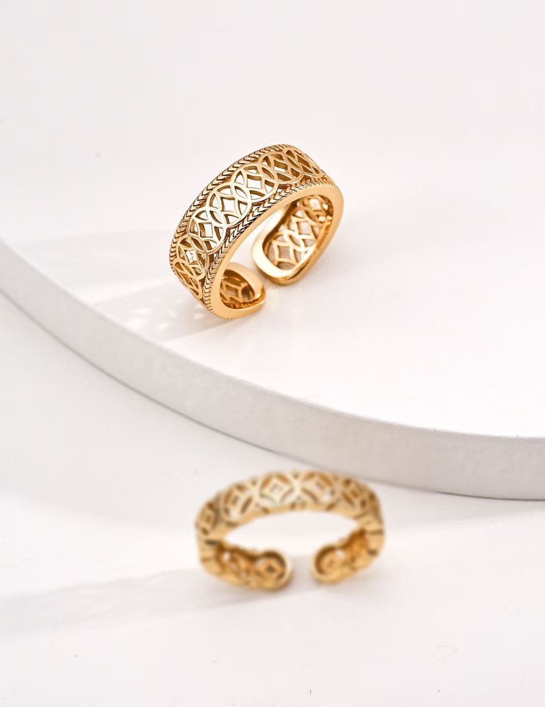 Jumpeak Silberring 925 Silber 18K vergoldet, breiter offener,  filigranem Netzausschnitt, ring silber 925 damen breit, ring vergoldet damen, damen geschenk
