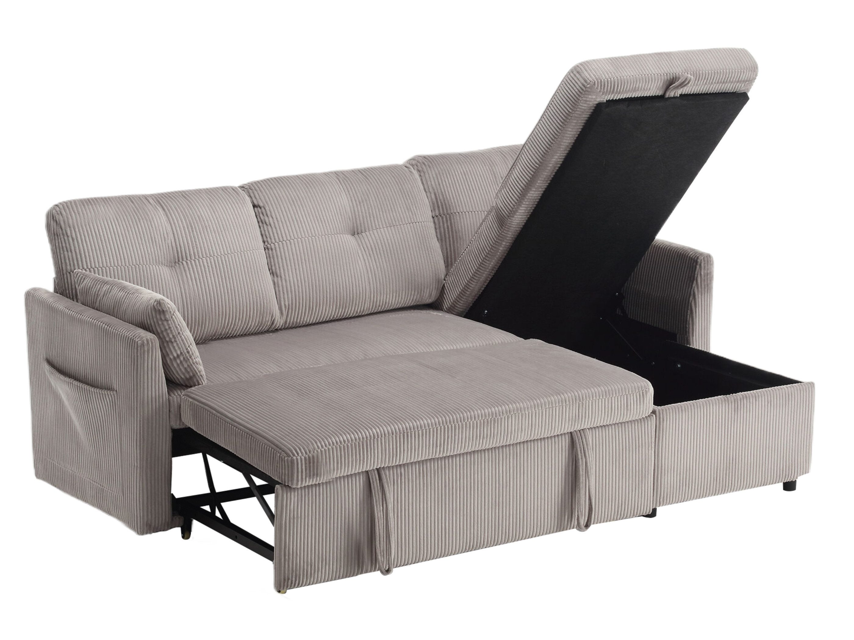 SeedWave Schlafsofa Samt Schlafsofa für 3 Personen, Sofa und Bett in Einem, Umsetzbarer Chaise Longue mit Stauraum, Kissen, Seitentasche