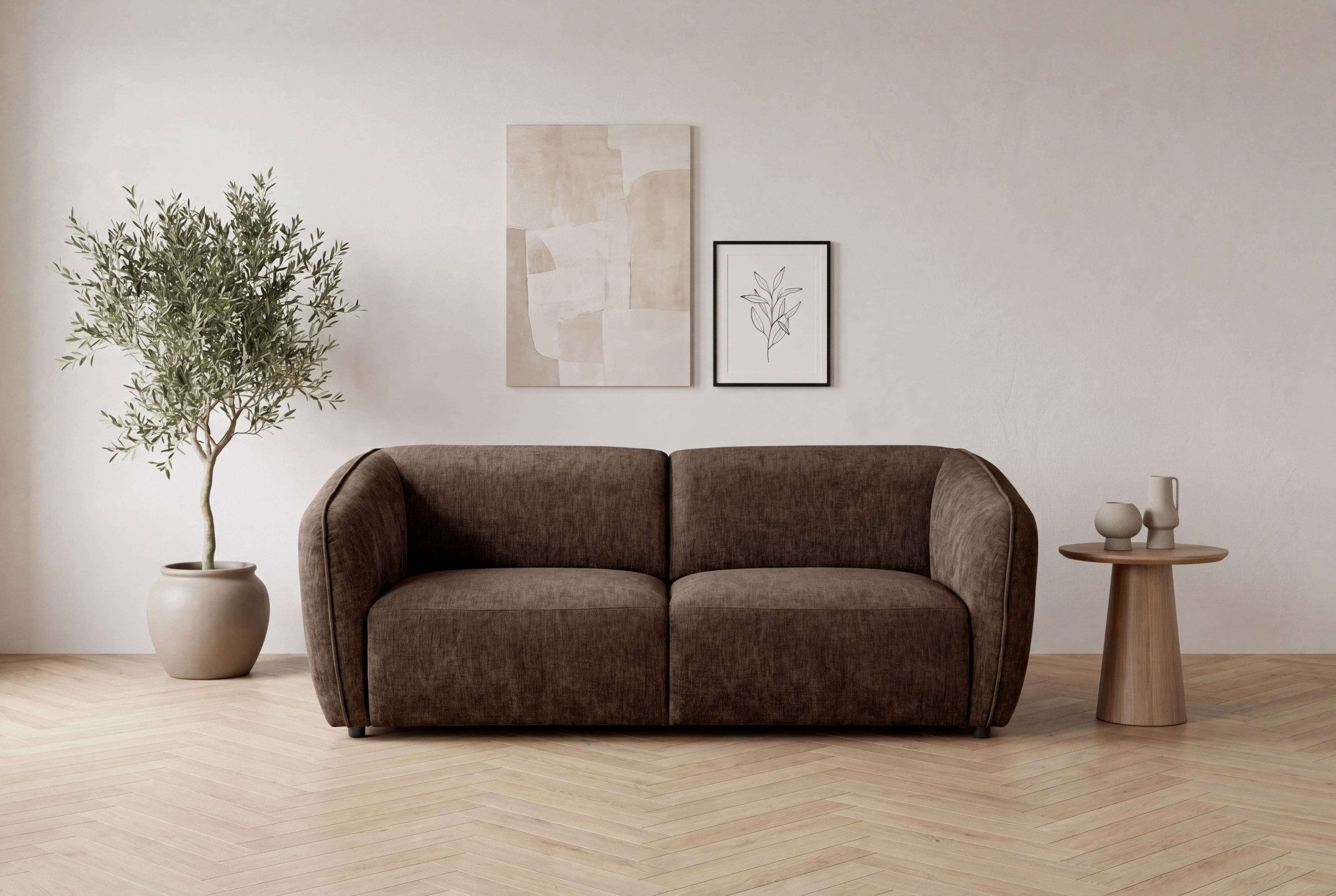 Home affaire 2,5-Sitzer OSTRUP, Naturtöne, Boucle oder Chenille, Breite 201 cm, organische Form mit sanften Rundungen