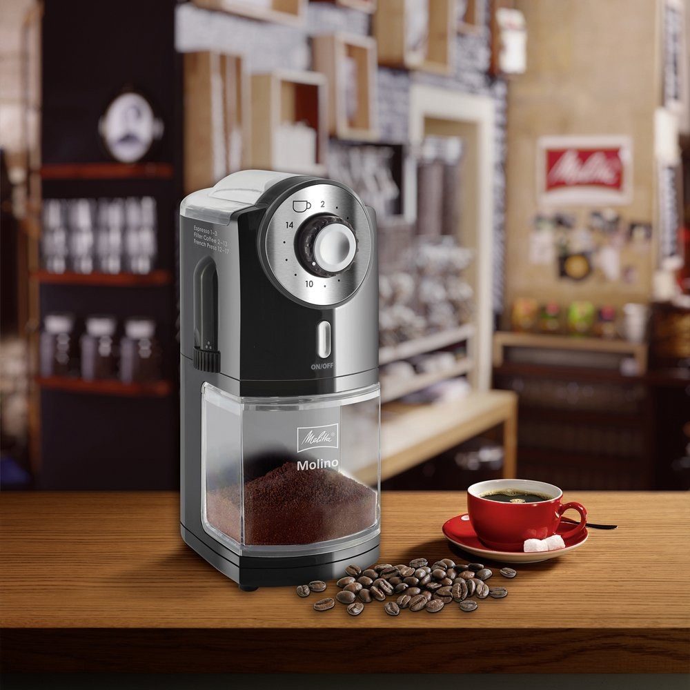 Melitta Kaffeemühle Molino 1019-02 - Kaffeemühle - schwarz, 100 W, Scheibenmahlwerk