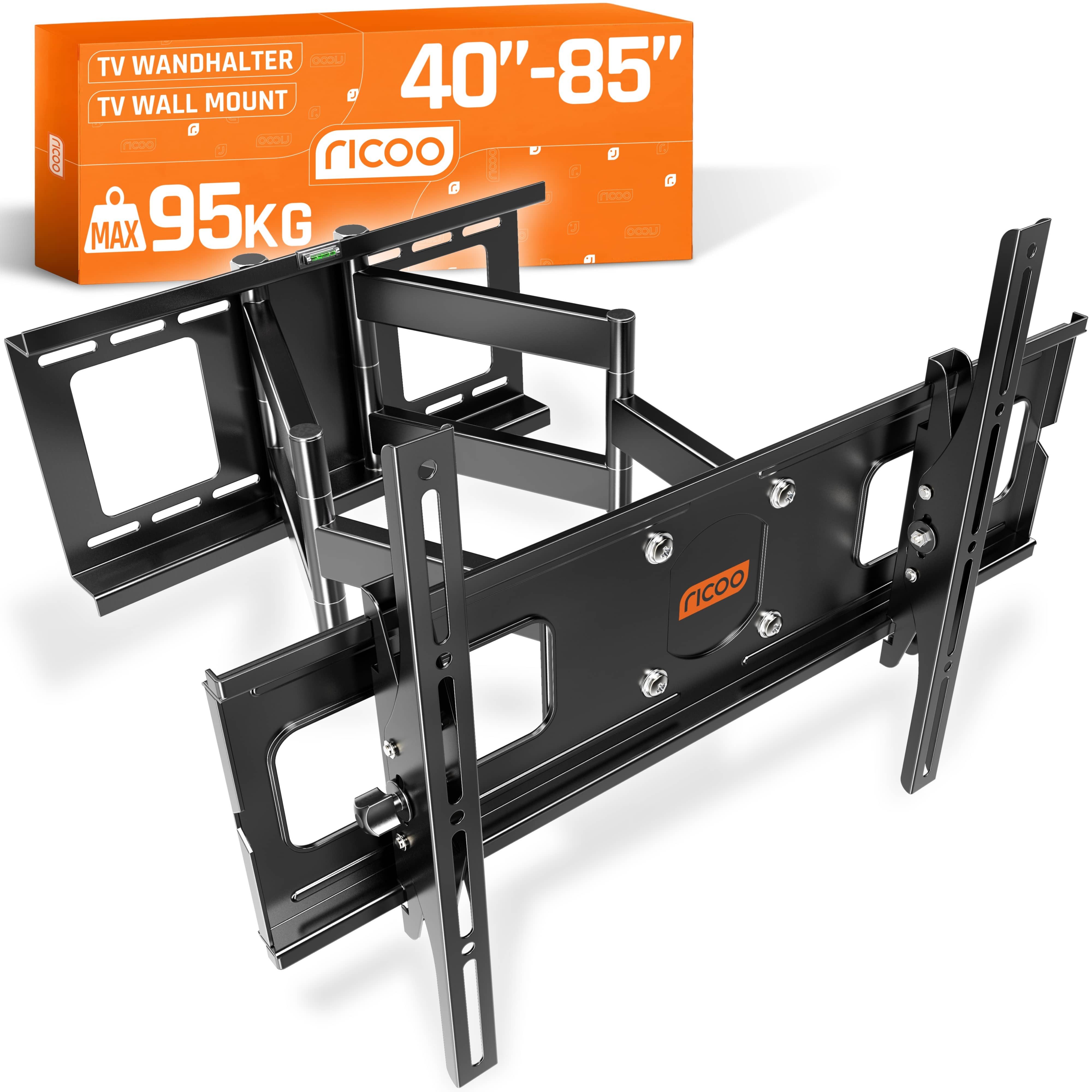 RICOO TV-Wandhalterung Fernseh Halterung 50" 55" 65" 75" 85" max 95 Kg schwenkbar R06, (bis 85 Zoll, VESA 200x200 bis 600x400, 1-tlg., vollbeweglich ausziehbar neigbar 40 Zoll bis 75 Zoll stabil, bis 15° Neigung, bis zu 120° Schwenkung, Fernseher Halter universal)