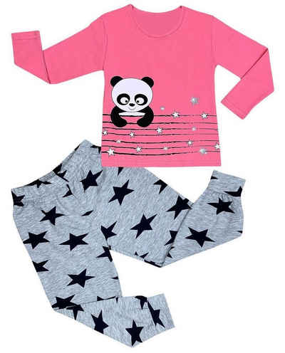 LOREZA Pyjama Mädchen Pyjama Set langarm Panda Schlafanzug Hausanzug Baumwolle (Set, 2 tlg)