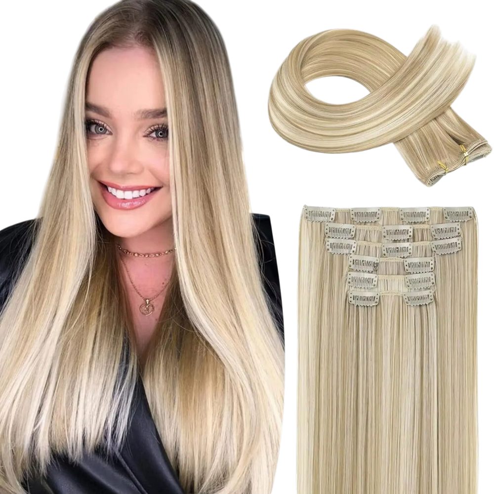 Kunsthaar-Extension Clip-in Haarverlängerung lang dicht leicht synthetisch Damen DE.