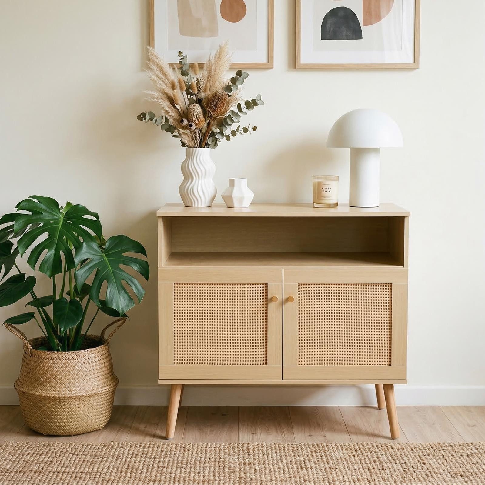 IDIMEX Kommode NORICA, Sideboard mit Rattanoptik und Holzfüßen- Eichefarben
