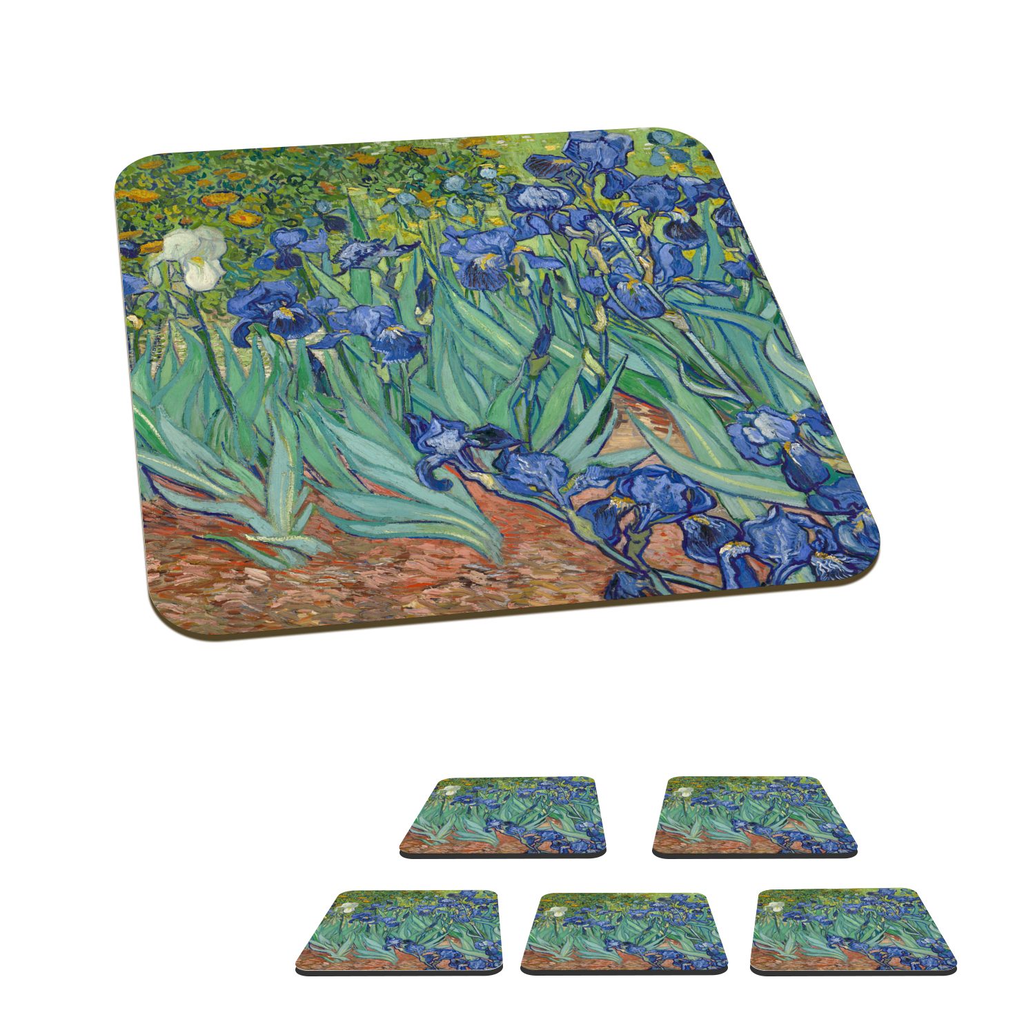 MuchoWow Glasuntersetzer Die Schwertlilien - Gemälde von Vincent van Gogh, Zubehör für Gläser, 6-tlg., Glasuntersetzer, Tischuntersetzer, Korkuntersetzer, Untersetzer, Tasse