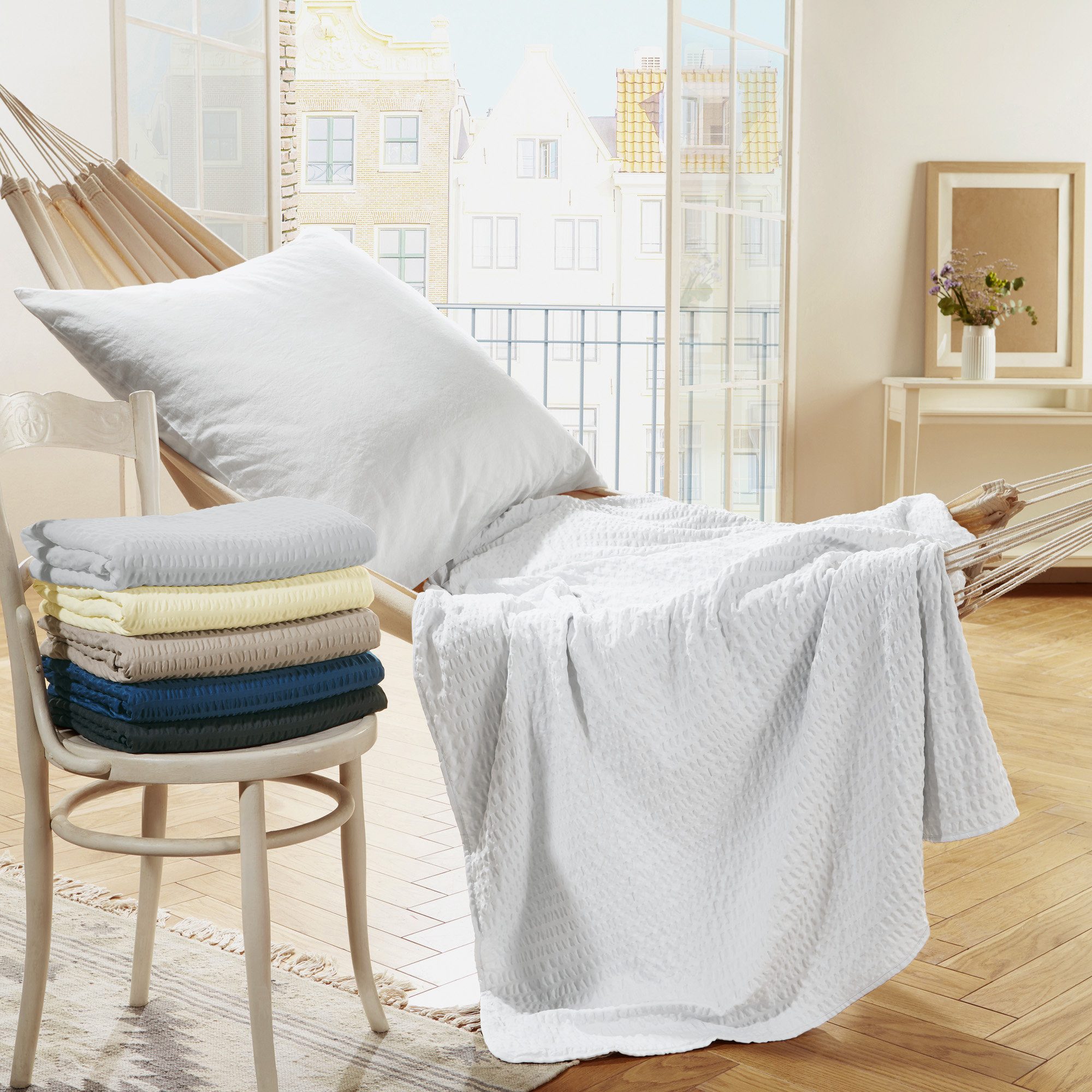 Wohndecke Sommerdecke "Detroit" 2er-Pack, REDBEST, Microfaser-Seersucker Uni – Bild 3 von 3