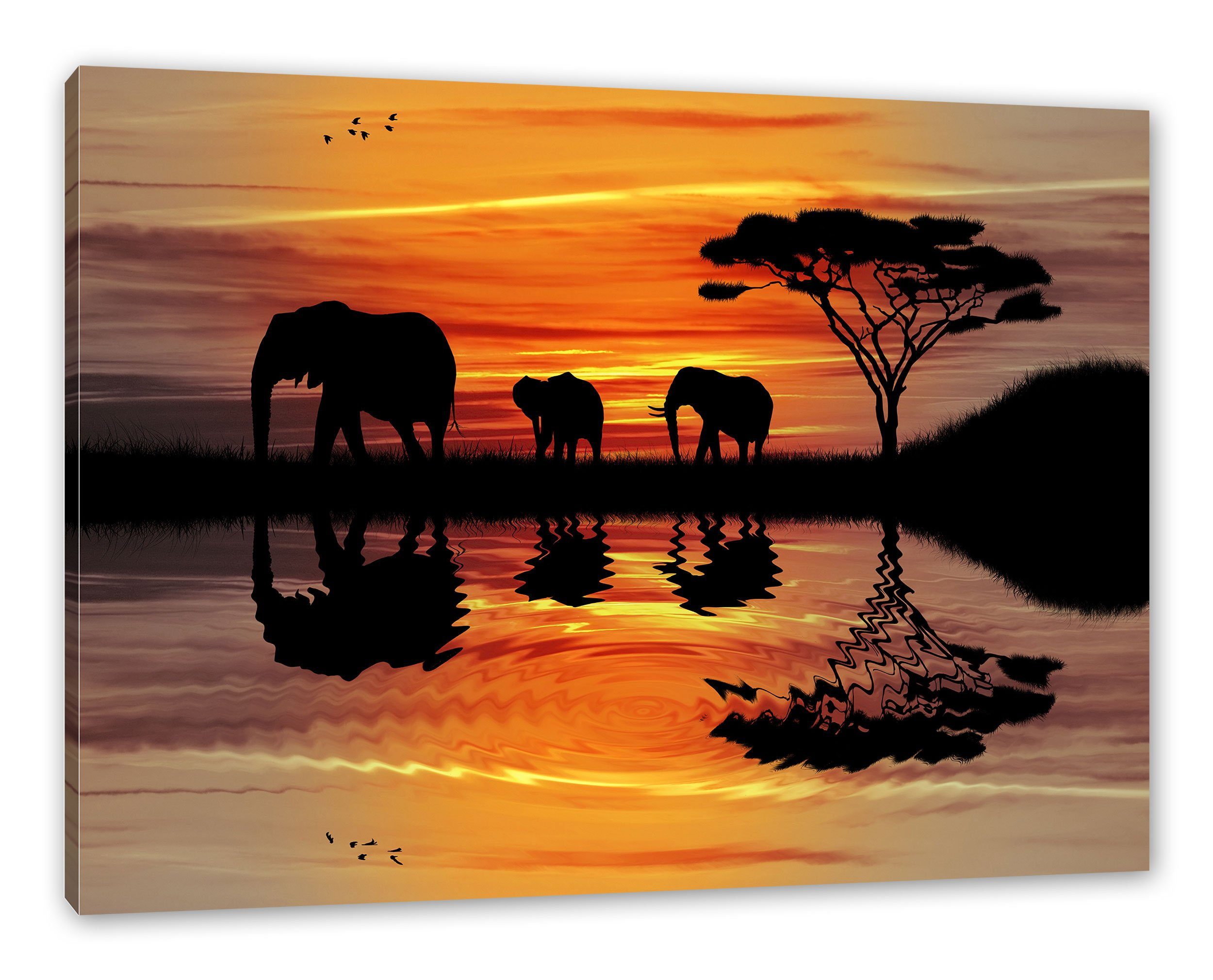 Pixxprint Leinwandbild Afrika Elefant in Sonnenschein, Afrika Elefant in Sonnenschein (1 St), Leinwandbild fertig bespannt, inkl. Zackenaufhänger