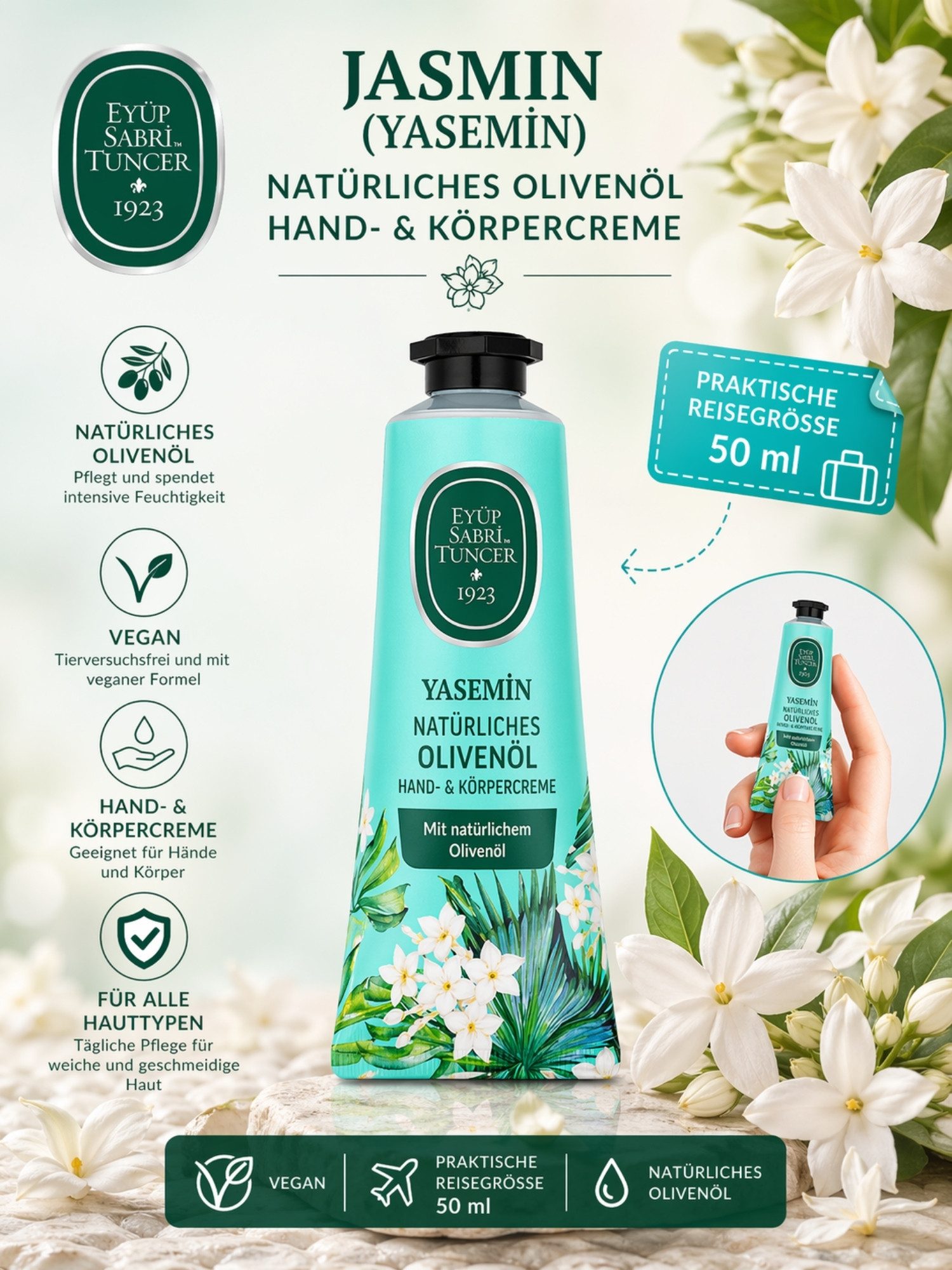 EYÜP SABRI TUNCER Handcreme Hand- & Körpercreme mit Olivenöl 50 ml verschiedene Düfte, Vegan, Vegan, mit Olivenöl, verschiedene Duftvarianten